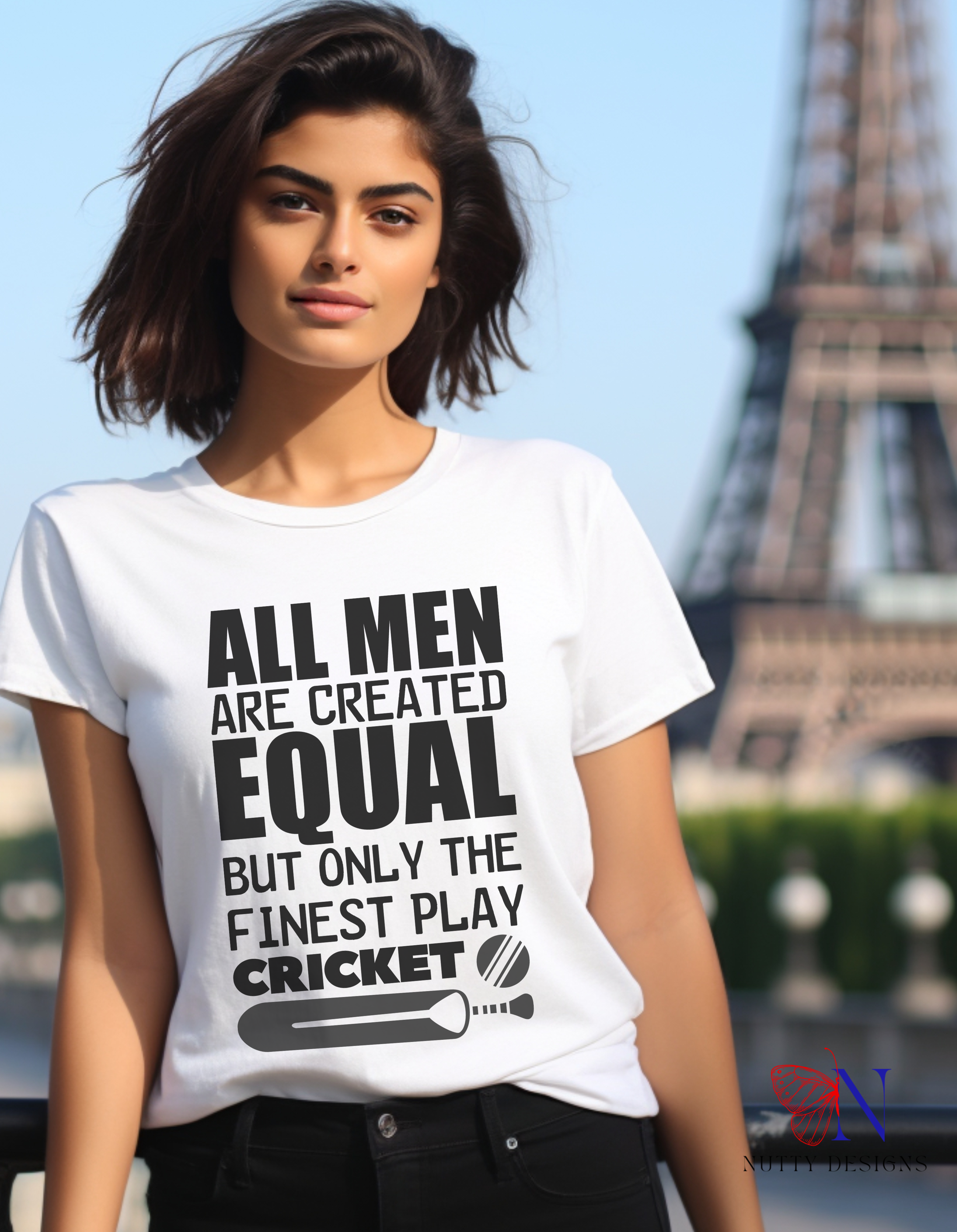 All Men Are Created Equal But Only The Finest Play Cricket T-Shirt Lifestyle Mockup | Nutty Designs