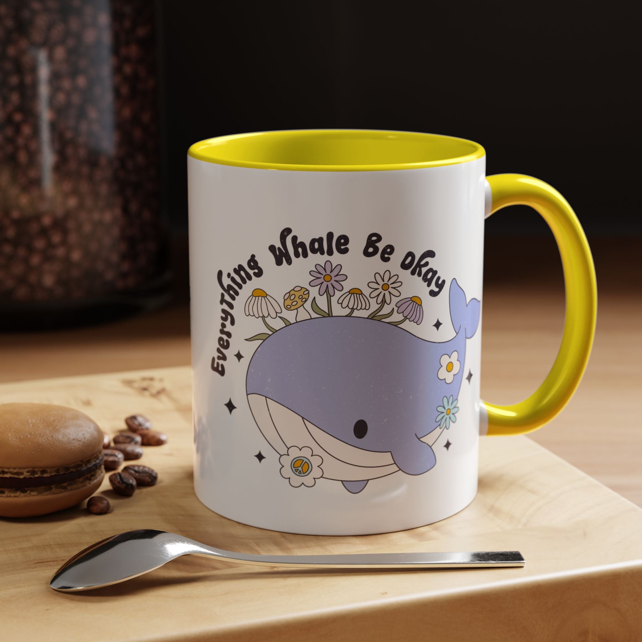 Funny Coffee Mug, Personalized Mug, Cute Whale Cup Everything Whale Be Okay Accent Cup (11, 15oz), Gift Under 20, White Elephant gift