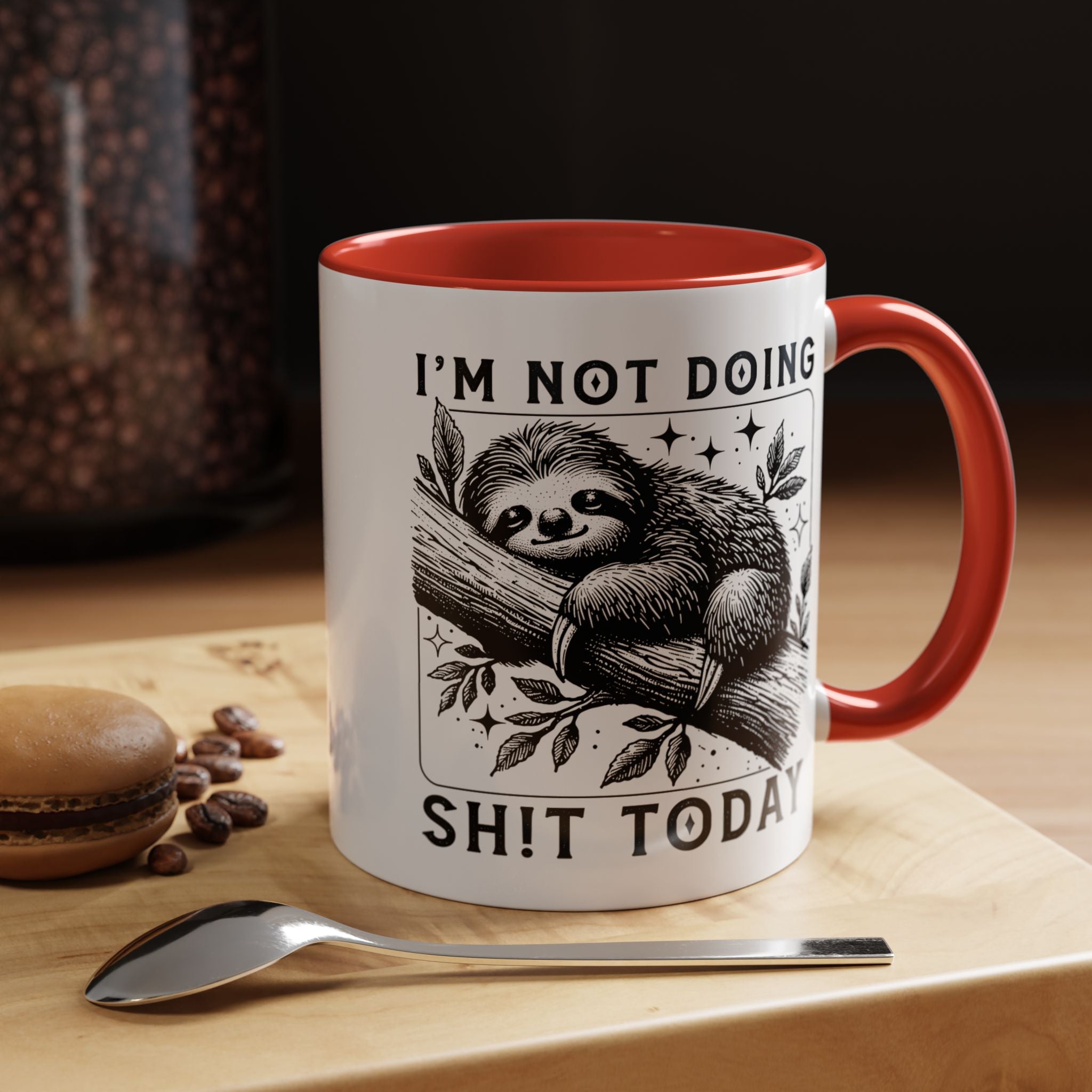 Funny Coffee Mug, Personalized Mug, Cute Sloth I am Not Doing Shit Today,  Accent Cup (11, 15oz), Gift Under 20, White Elephant