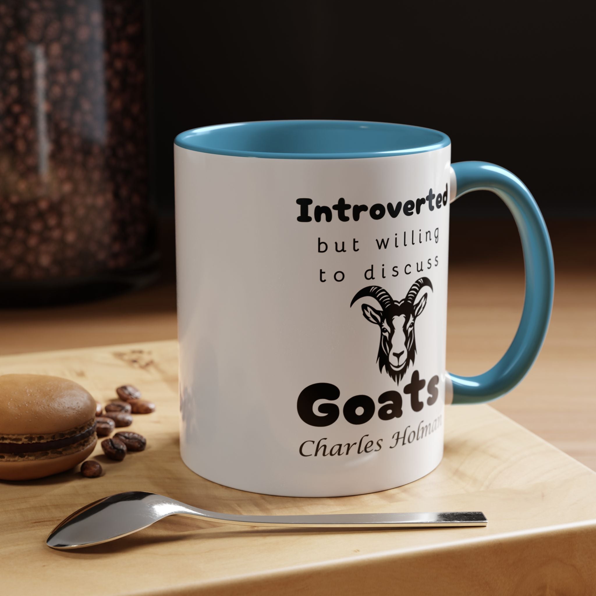 Funny Coffee Mug, Introverted But Willing To Discuss Goats Personalized Accent Coffee Mug (11 and 15oz)