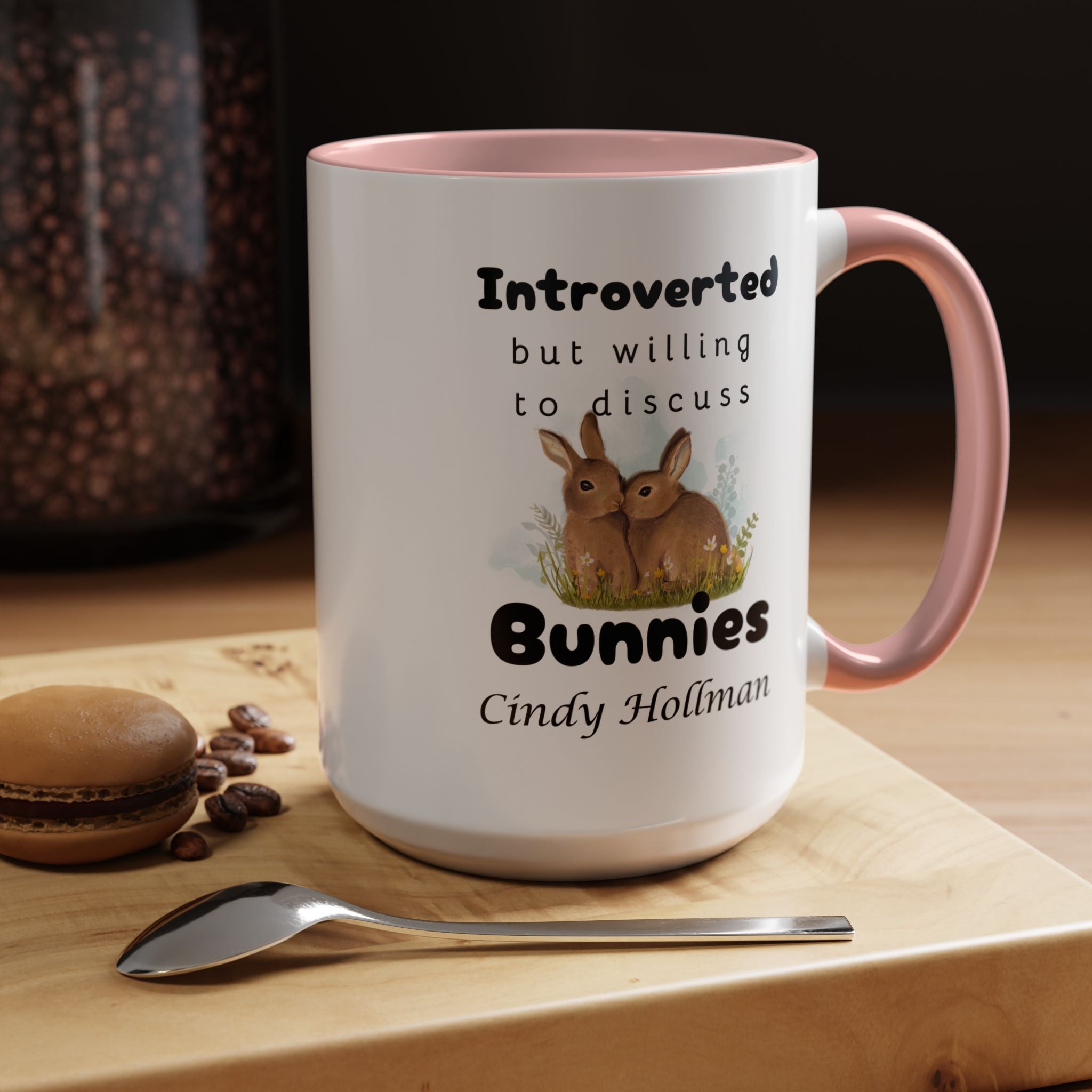 Funny Coffee Mug, Introverted But Willing To Discuss Bunnies Personalized Accent Coffee Mug (11 and 15oz)