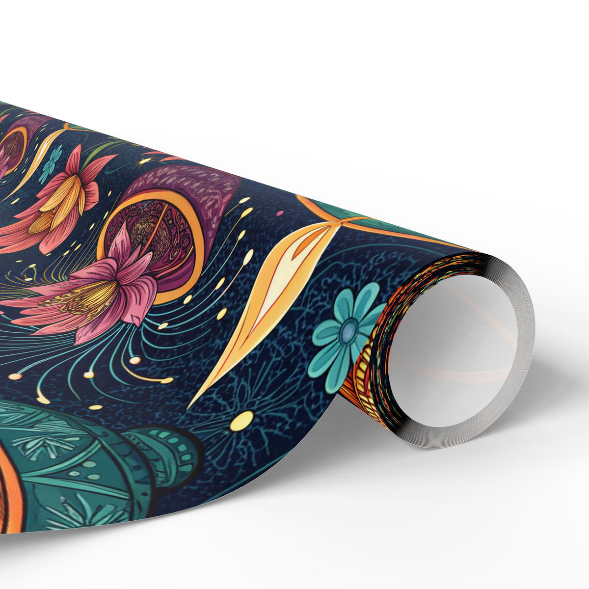 Diwali Wrapping Paper Roll - Navy Diyas, Lotus & Fireworks Indian Gift Wrap
