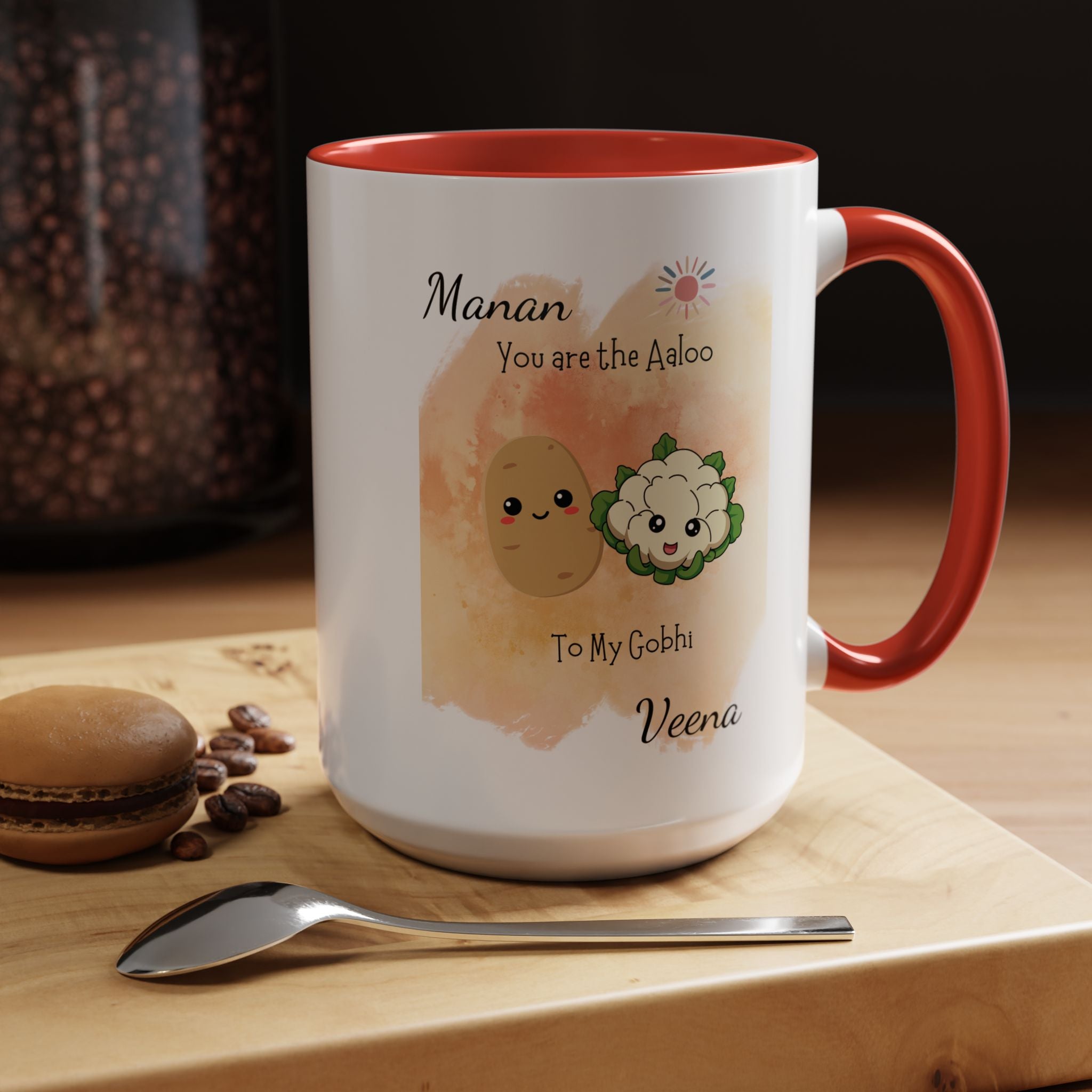 Funny Coffee Mug, Personalized Mug, You Are Aaloo To My Gobhi Couple Accent Cup 11/15oz, Anniversary, Valentines, Wedding, Romantic Him her