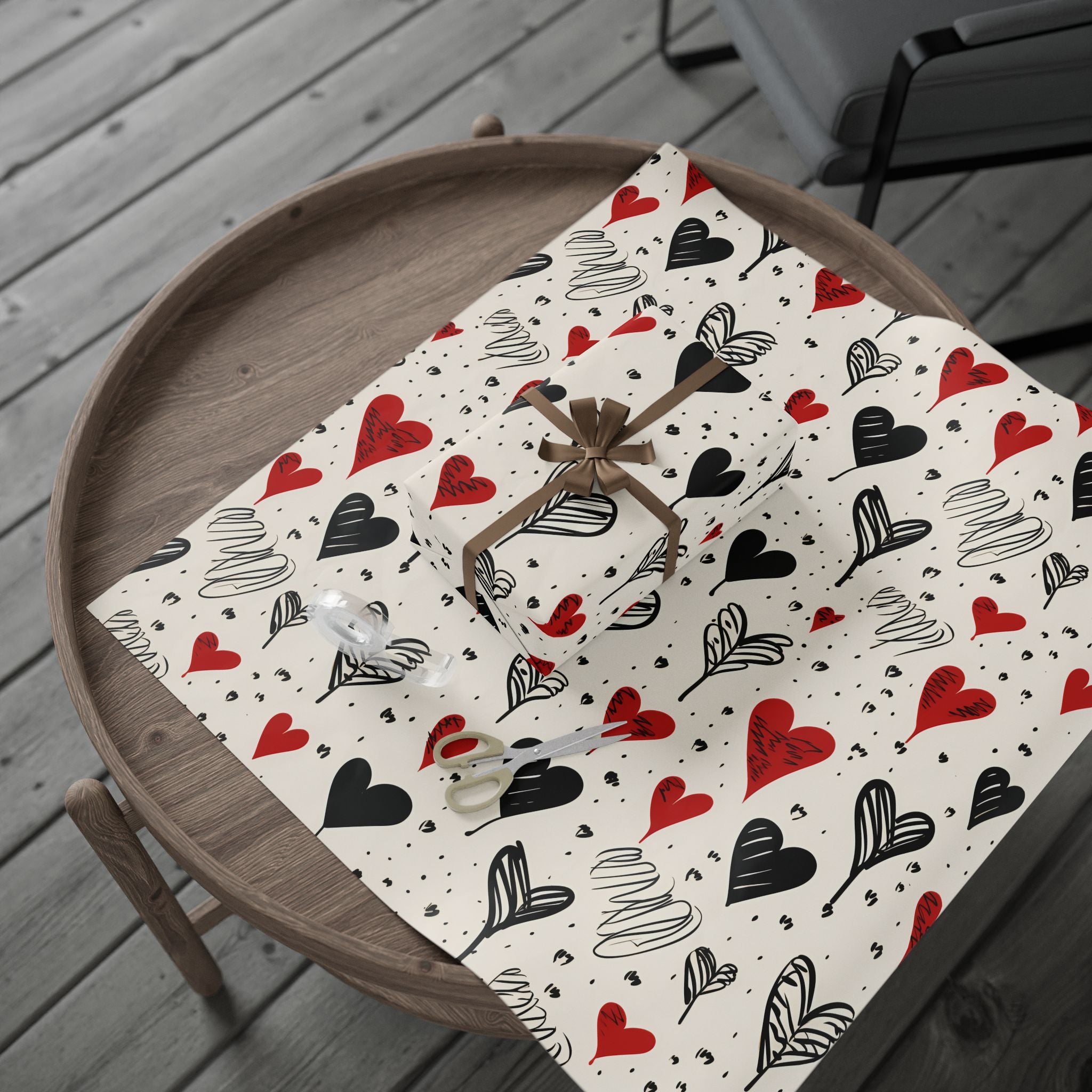 Hand-Drawn Hearts Wrapping Paper | Wrapping Papers Love Theme Gift Wrap