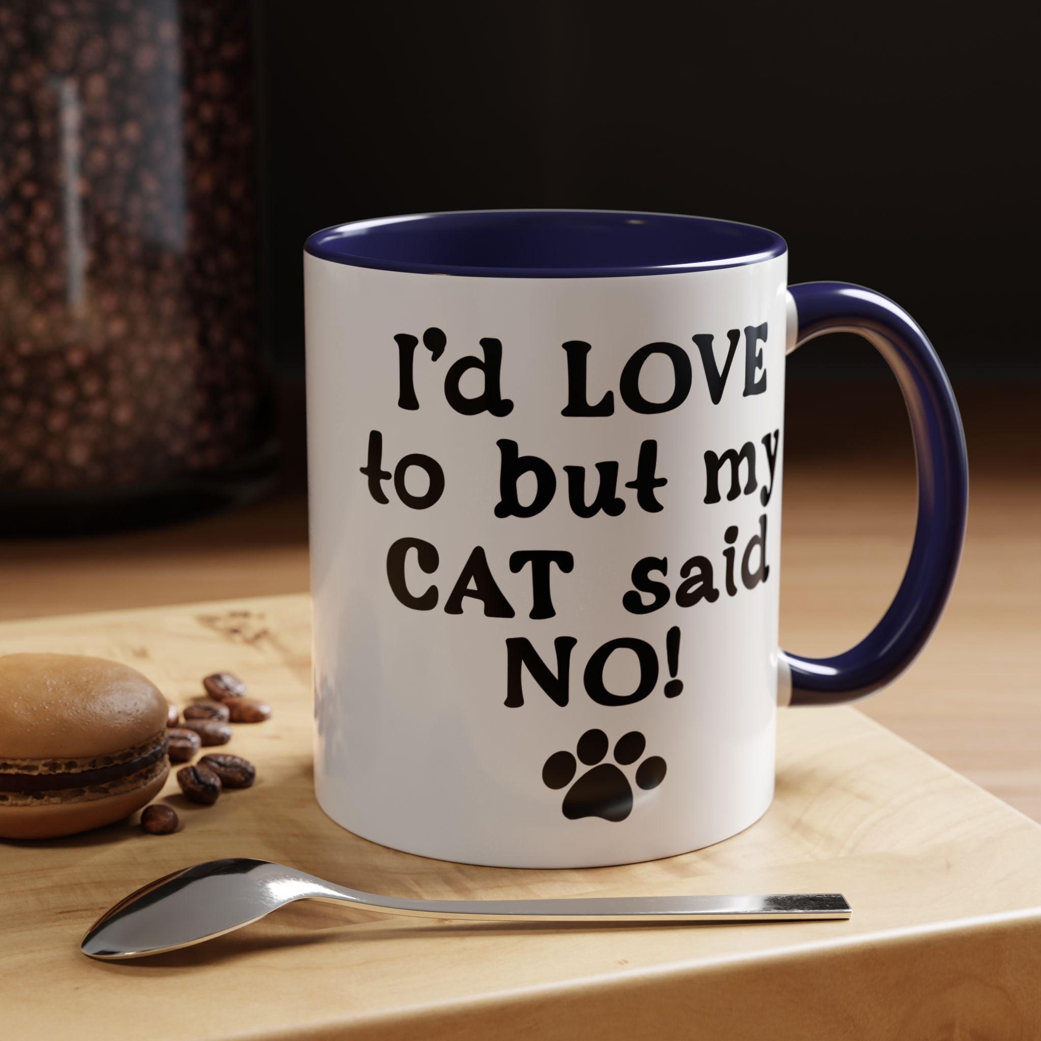 Funny Coffee Mug, Personalized Mug, I 'd Love To But My Cat Said No! Accent Cup (11, 15oz), Gift Under 20, White Elephant