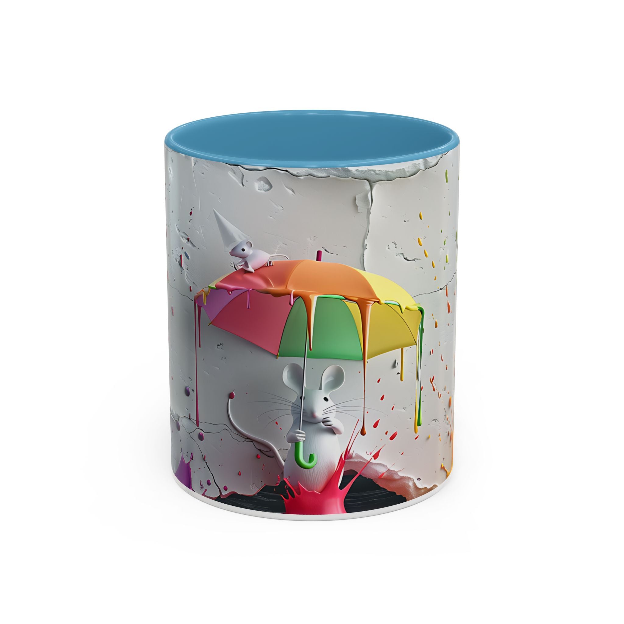 Coffee Mug - Cute Mouse Colorful Umbrella In Rain 3D Design - 11oz, 15oz