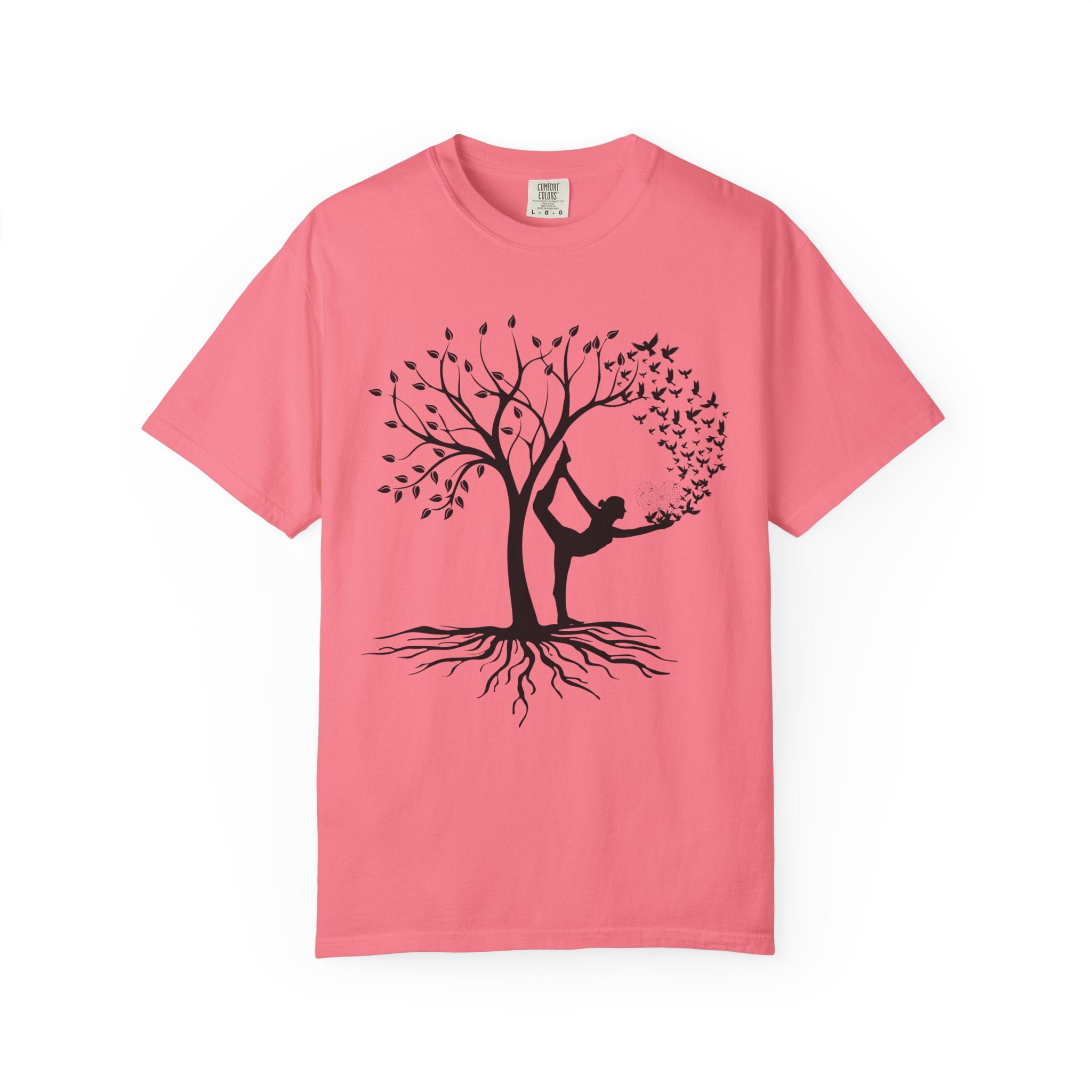 Woman Yoga Tree & Bird Meditation T-Shirt — Calming, Positive Motivational Tee