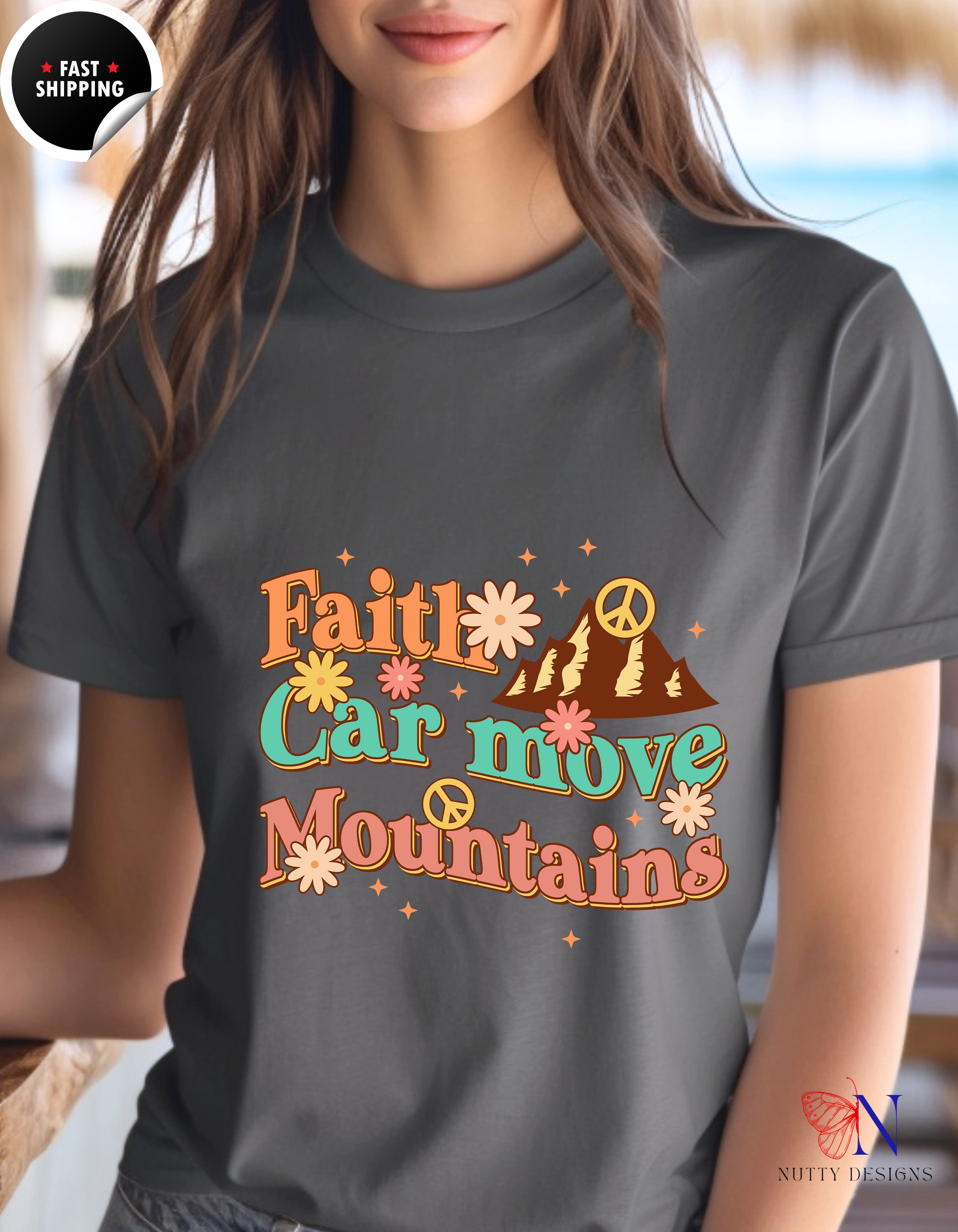 Faith Can Move Mountains, Encouraging , Happy T-Shirt Lifestyle Mockup | Nutty Designs