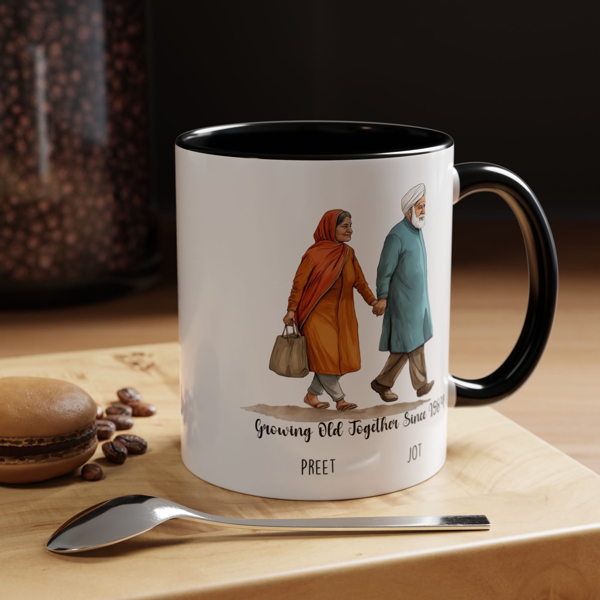 Funny Coffee Mug, Personalized Mug, Growing Old Together Since Punjabi Couple Cup 11/15oz, Anniversary, Wedding, Romantic For Him or her
