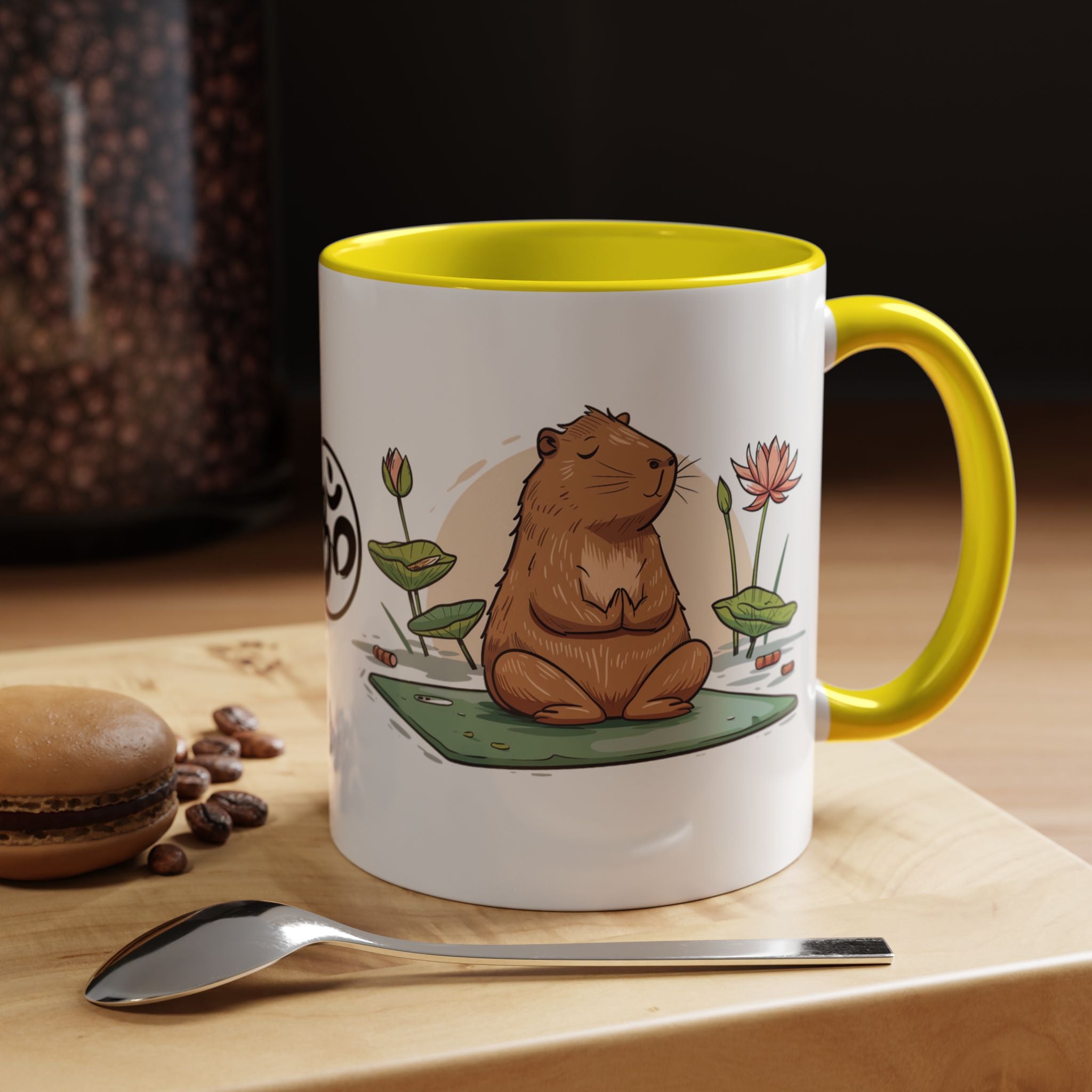 Funny Cabbybara Doing Yoga Accent Mug - 11, 15oz