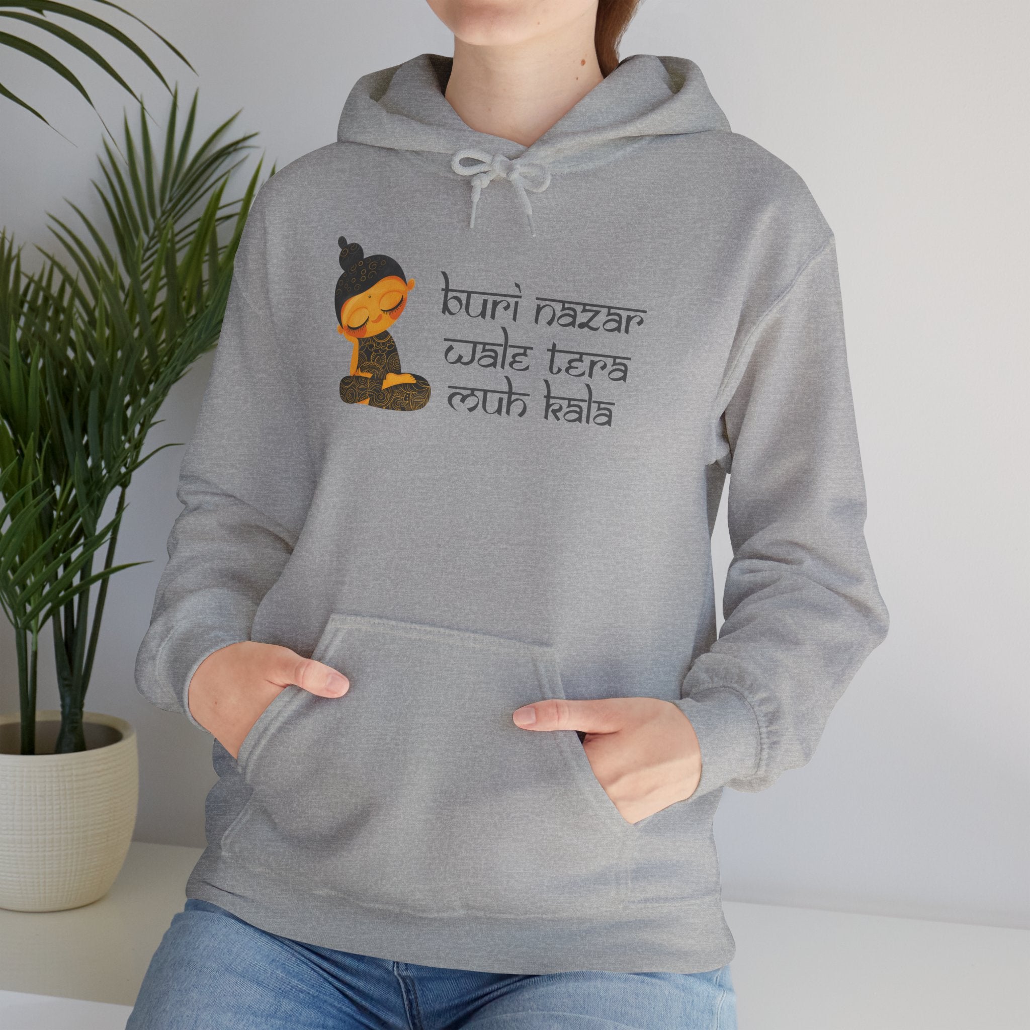 Meditating Buddha Hoodie — "Buri Nazar Wale Tera Kuch Nahi" Graphic Sweatshirt