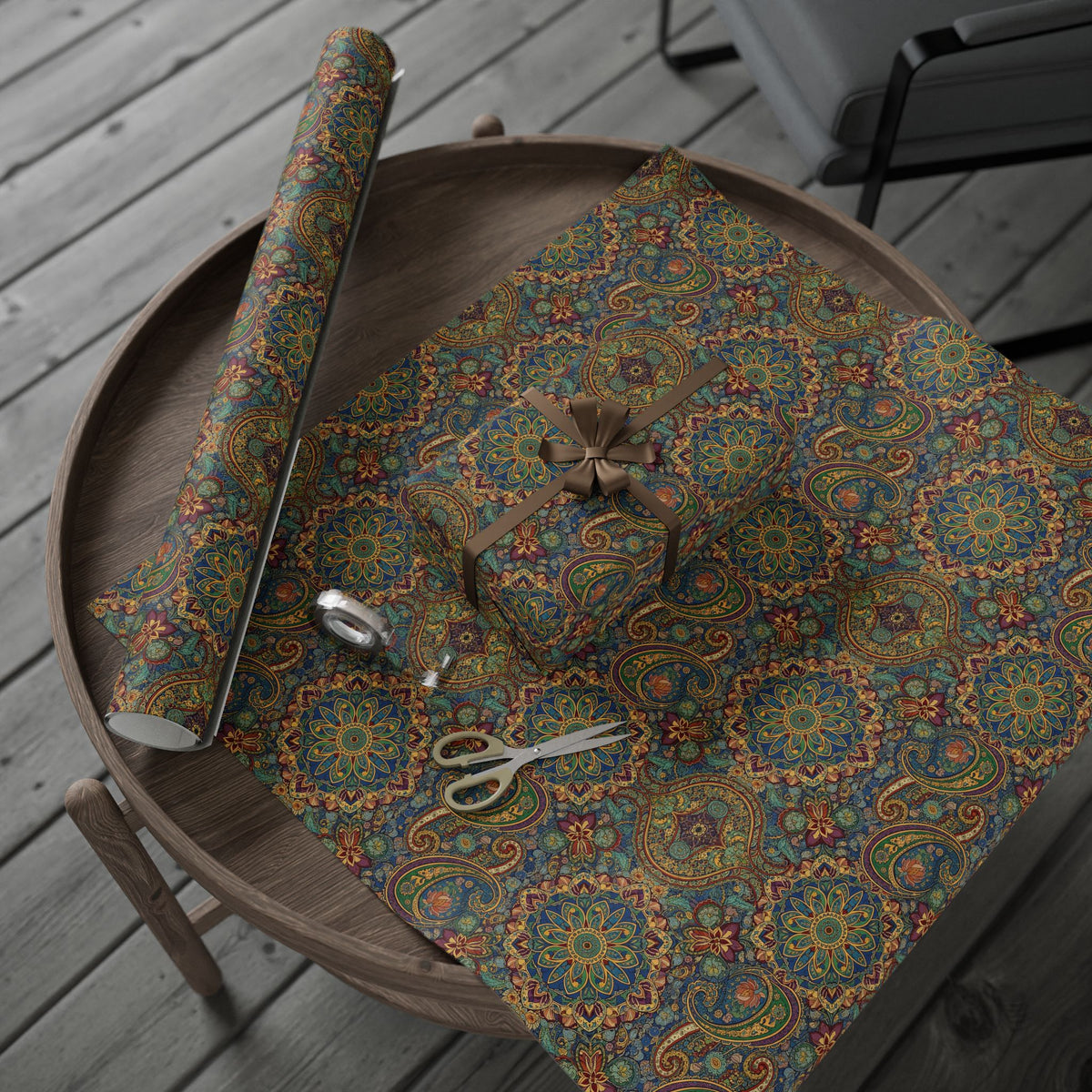 Diwali Wrapping Paper Roll - Vintage Jewel Paisley Indian Gift Wrap