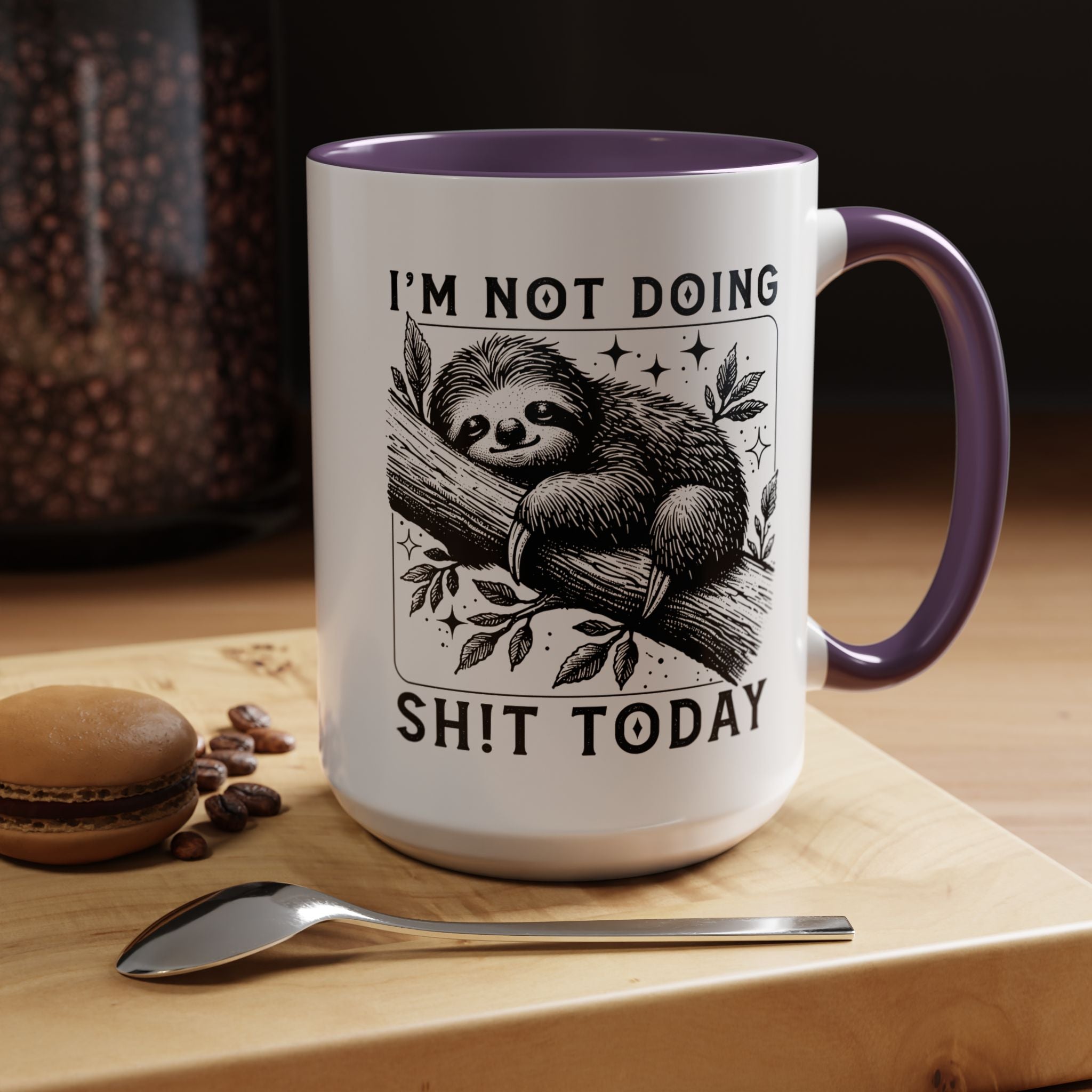 Funny Coffee Mug, Personalized Mug, Cute Sloth I am Not Doing Shit Today,  Accent Cup (11, 15oz), Gift Under 20, White Elephant