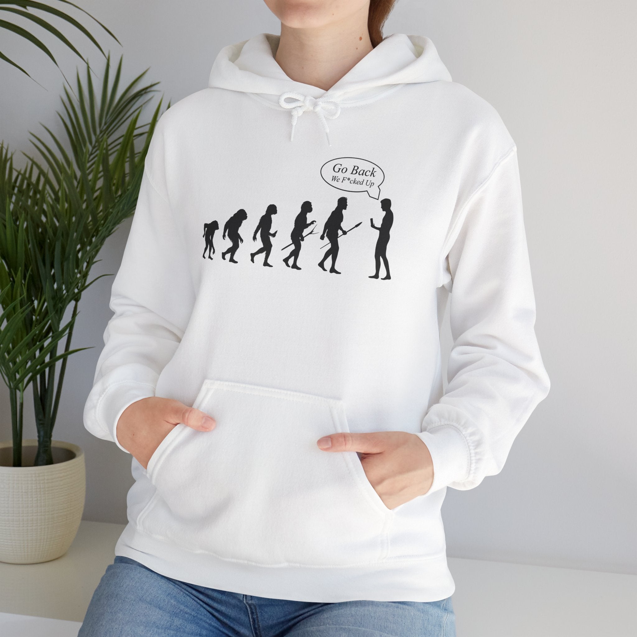 Evolution Graphic Hoodie – "Go Back" Satirical Evolution Sweatshirt