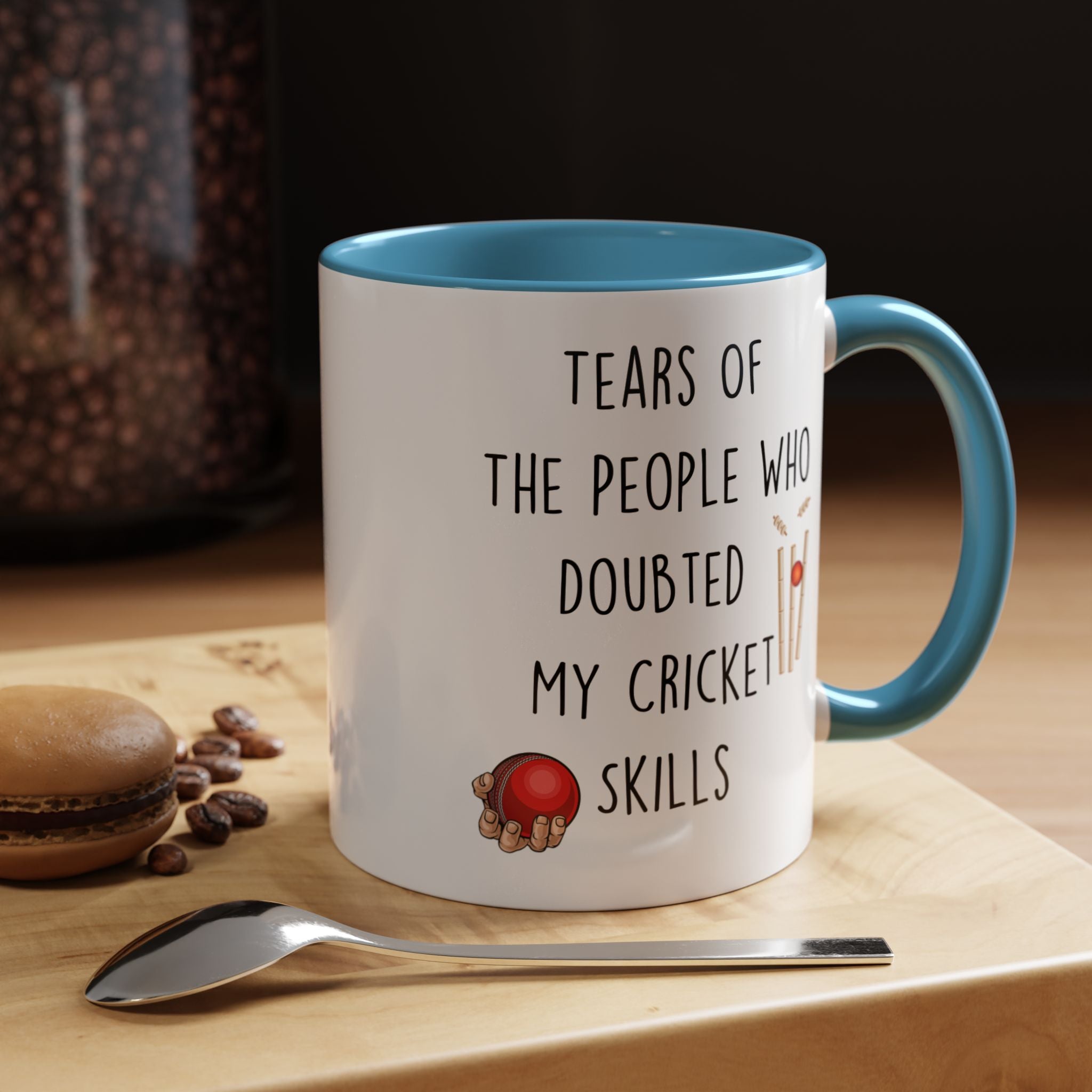 Funny Coffee Mug, Personalized Mug, Tears Of The People Who Doubted My Cricket Skills Accent Cup (11, 15oz), Sarcastic Mug, Gift Under 20