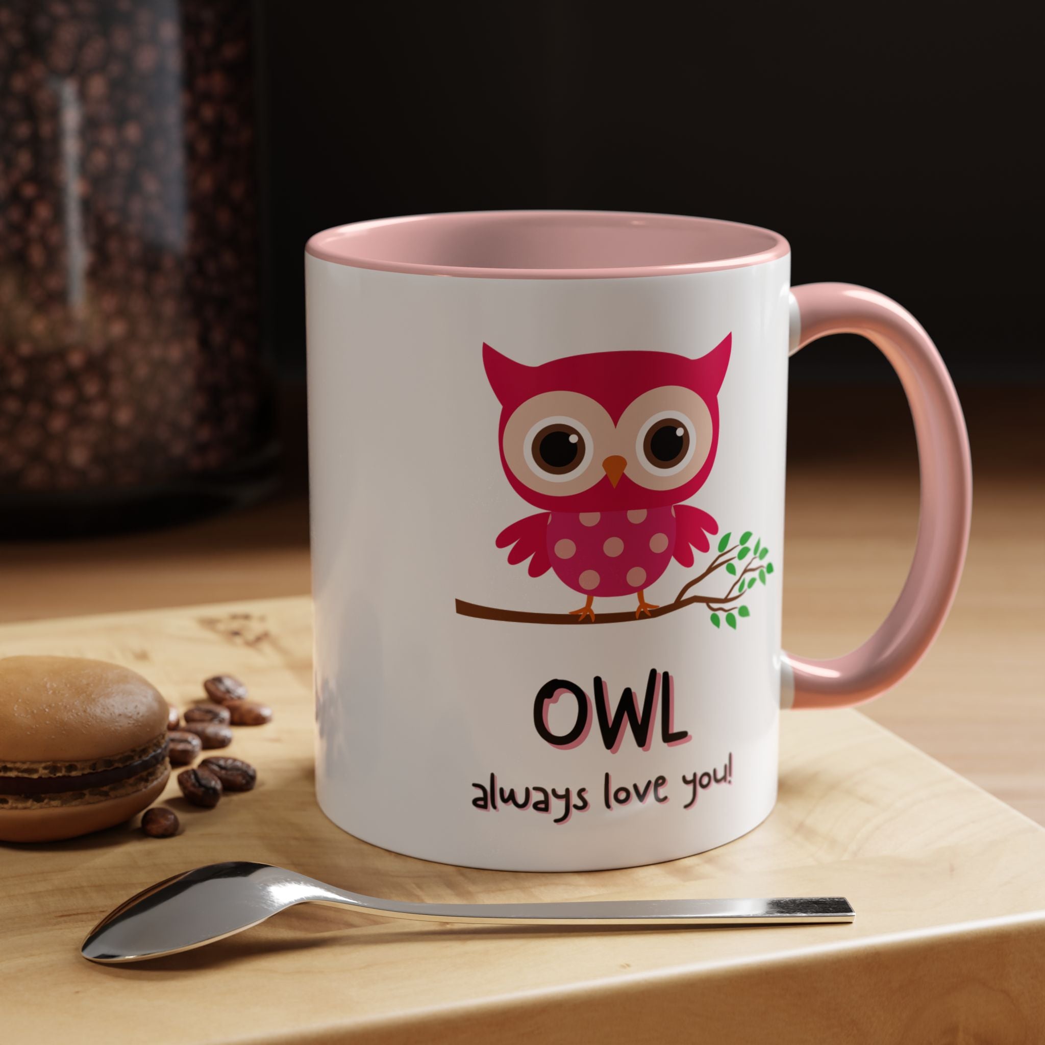 O'wl Always Love You Personalized Romantic Coffee Mug, Accent Cup 11/15oz, Anniversary Wedding Valentines, Bird, Farm, Avion Lover Gift, Pun