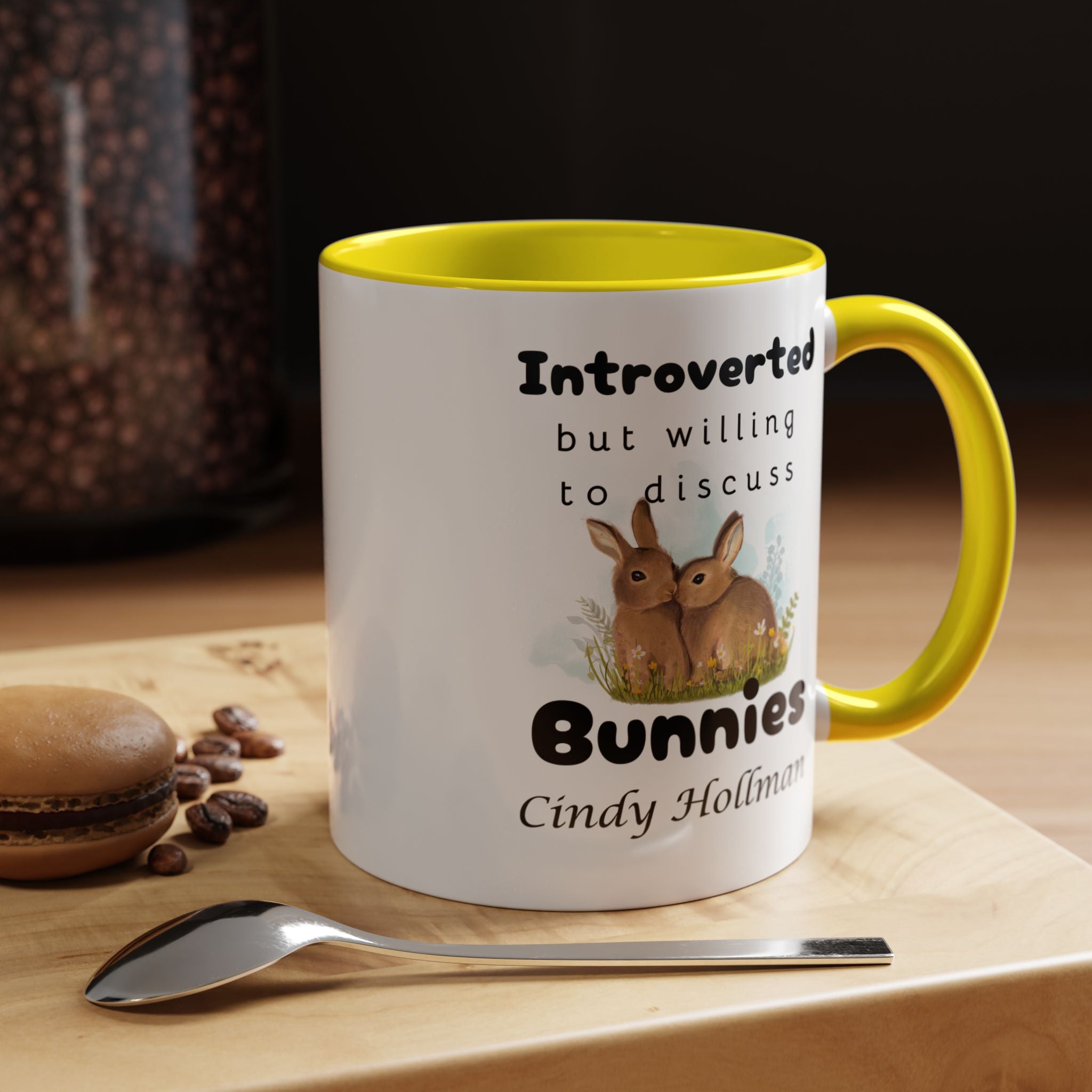 Funny Coffee Mug, Introverted But Willing To Discuss Bunnies Personalized Accent Coffee Mug (11 and 15oz)