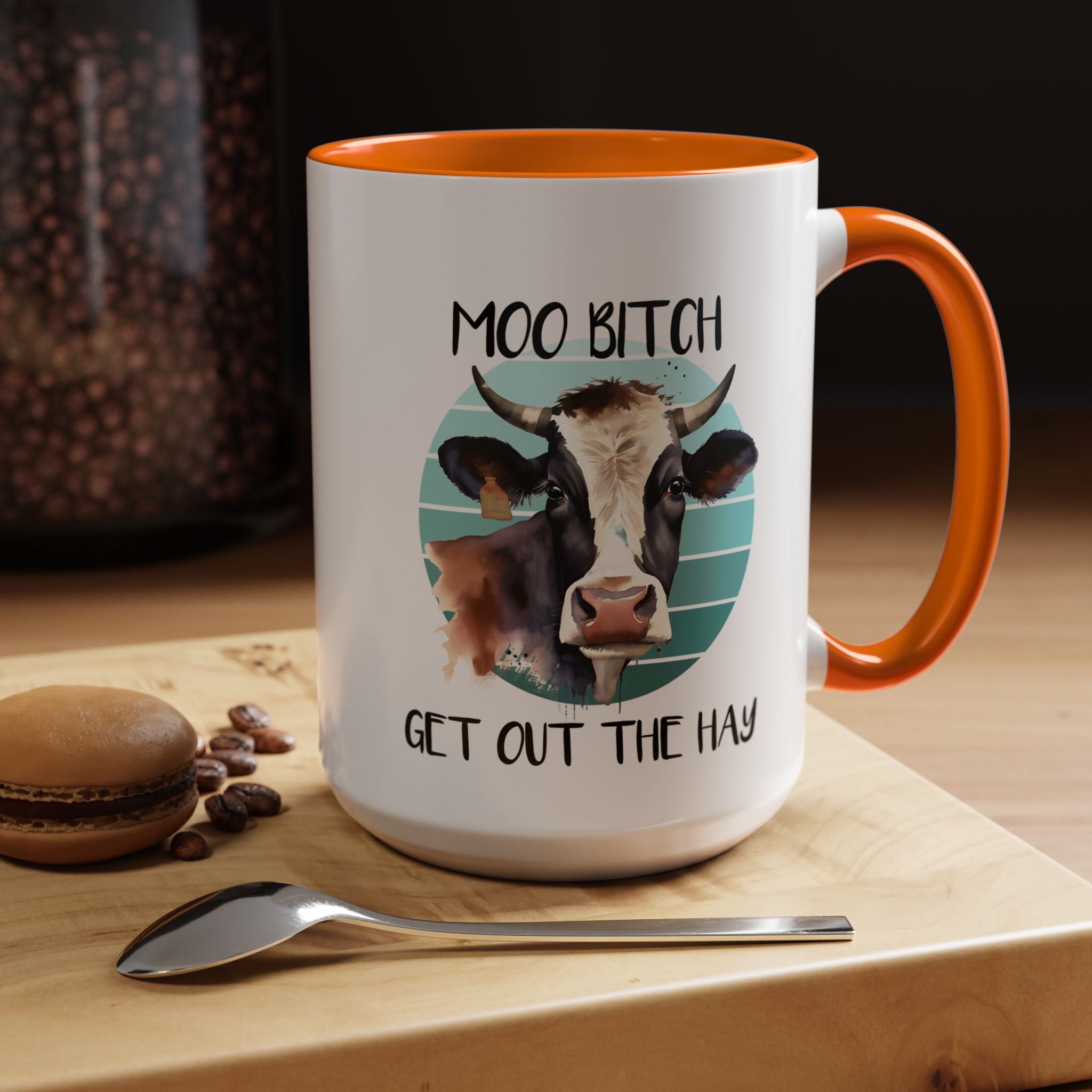 Funny Coffee Mug, Personalized Mug, Moo Bitch Get Out The Hay Accent Cup (11, 15oz), Gift Under 20, White Elephant gift
