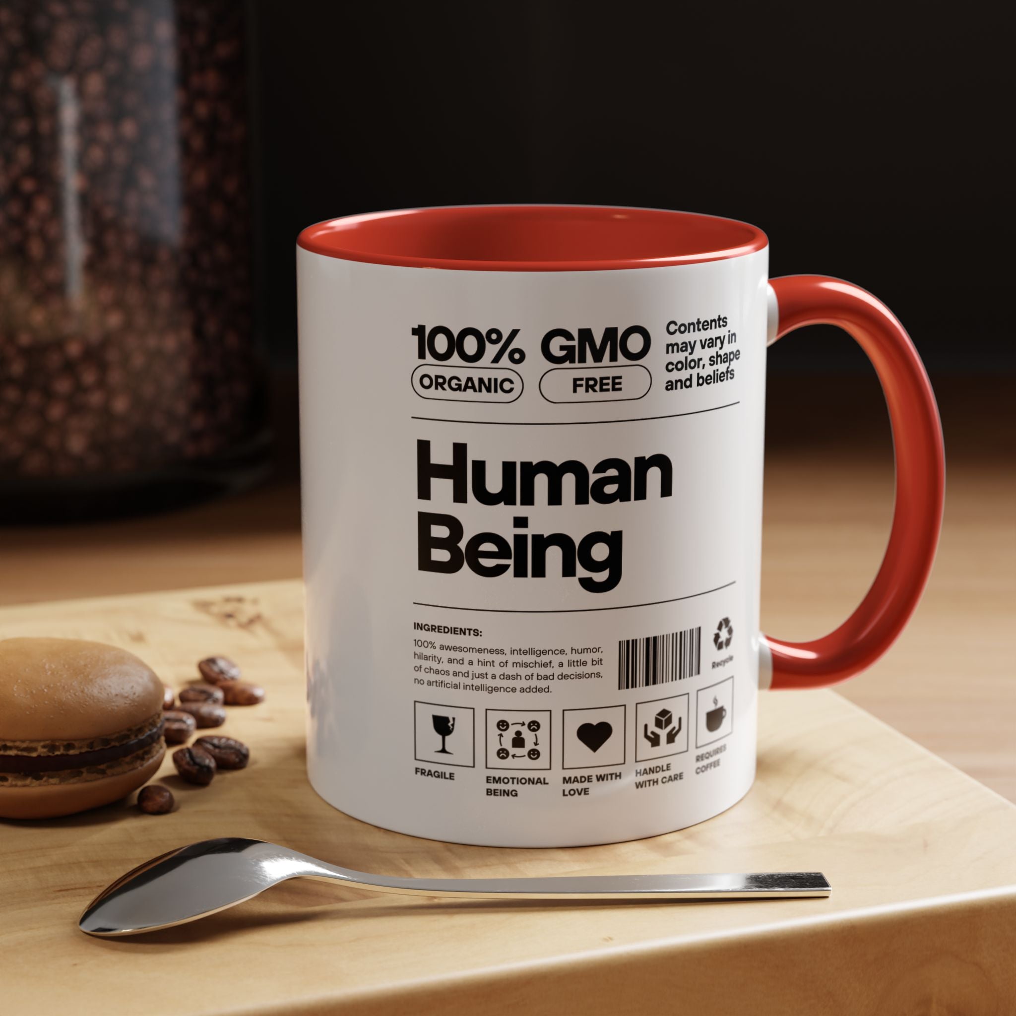 Personalized Mug, Human Being Nutrition Facts Accent Cup (11, 15oz), Gift Under 20, White Elephant gift