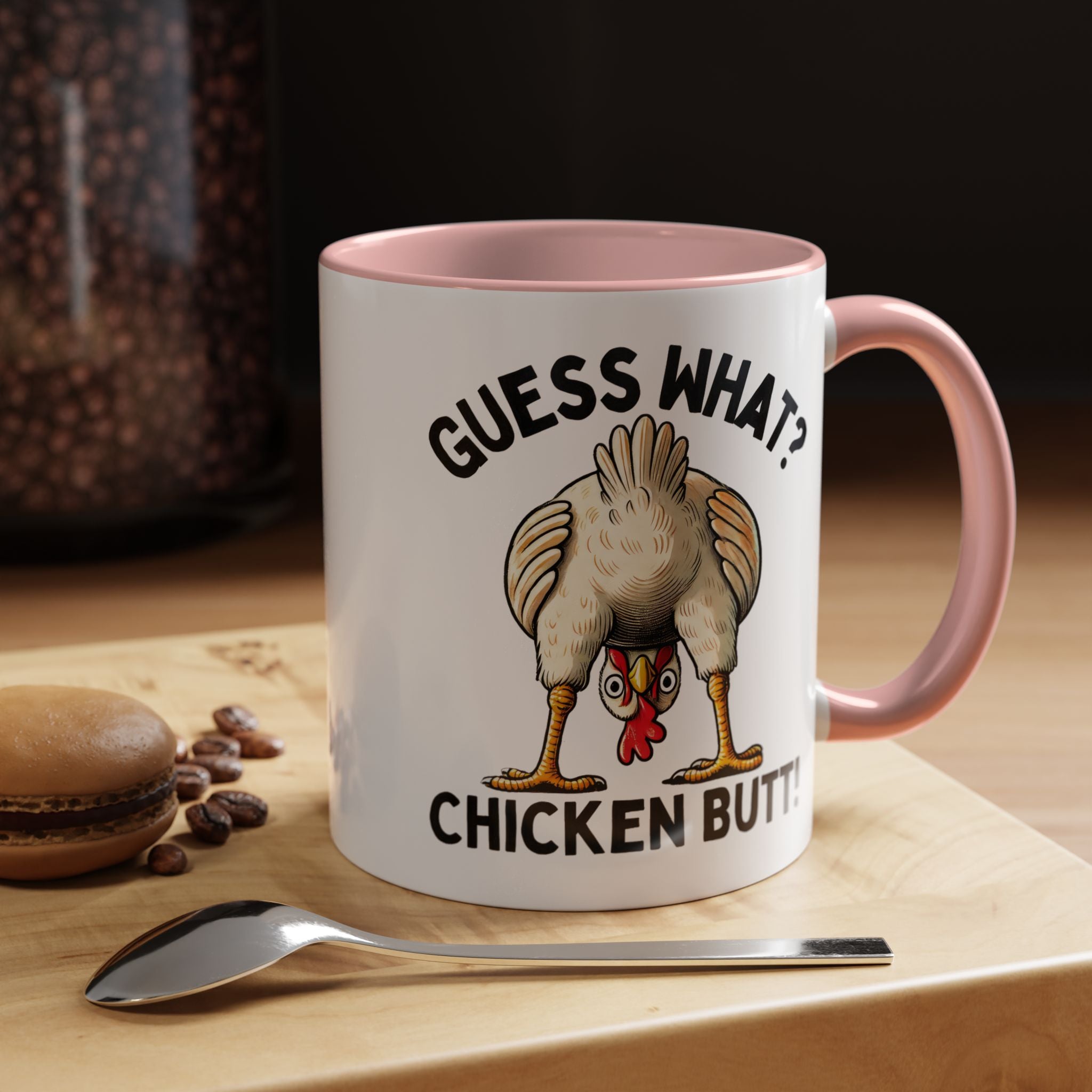 Funny Coffee Mug, Personalized Mug, Guess What Chicken Butt Accent Cup, Gift Under 20, White Elephant gift