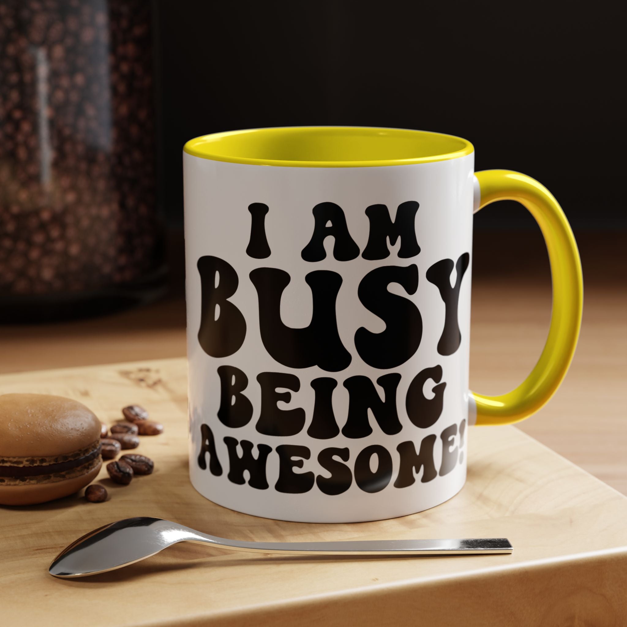 Funny Coffee Mug, Personalized Mug, I am Busy Being Awesome Accent Cup (11, 15oz), Gift Under 20, White Elephant Gift