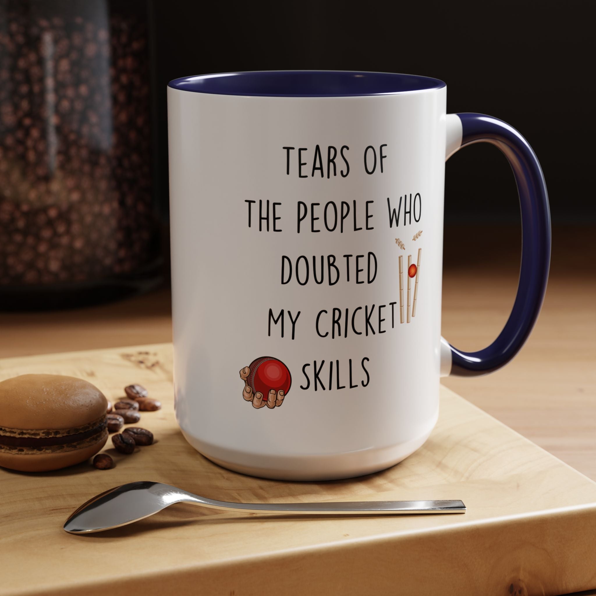 Funny Coffee Mug, Personalized Mug, Tears Of The People Who Doubted My Cricket Skills Accent Cup (11, 15oz), Sarcastic Mug, Gift Under 20