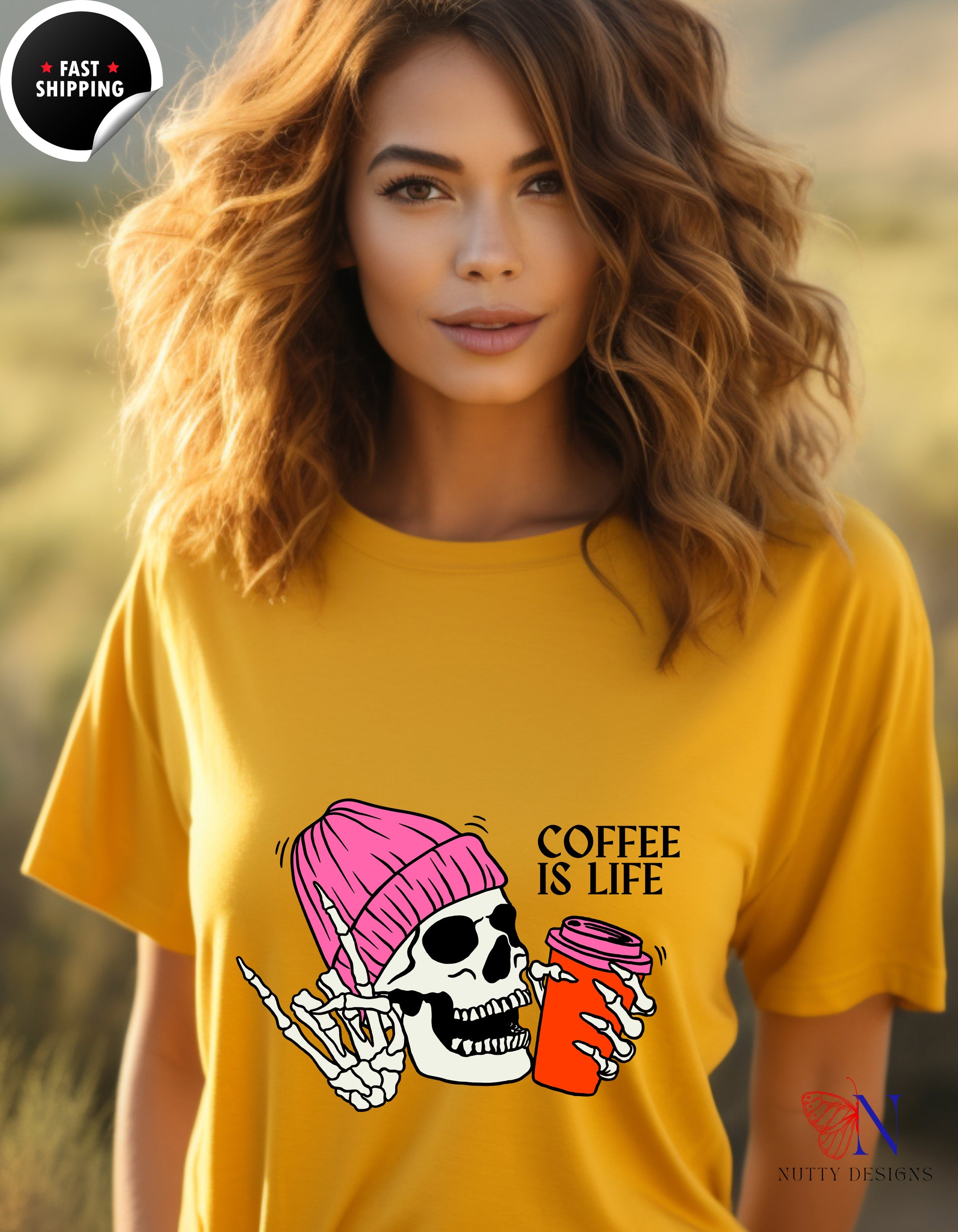 Coffee Is Life T-Shirt Lifestyle Mockup | Nutty Designs