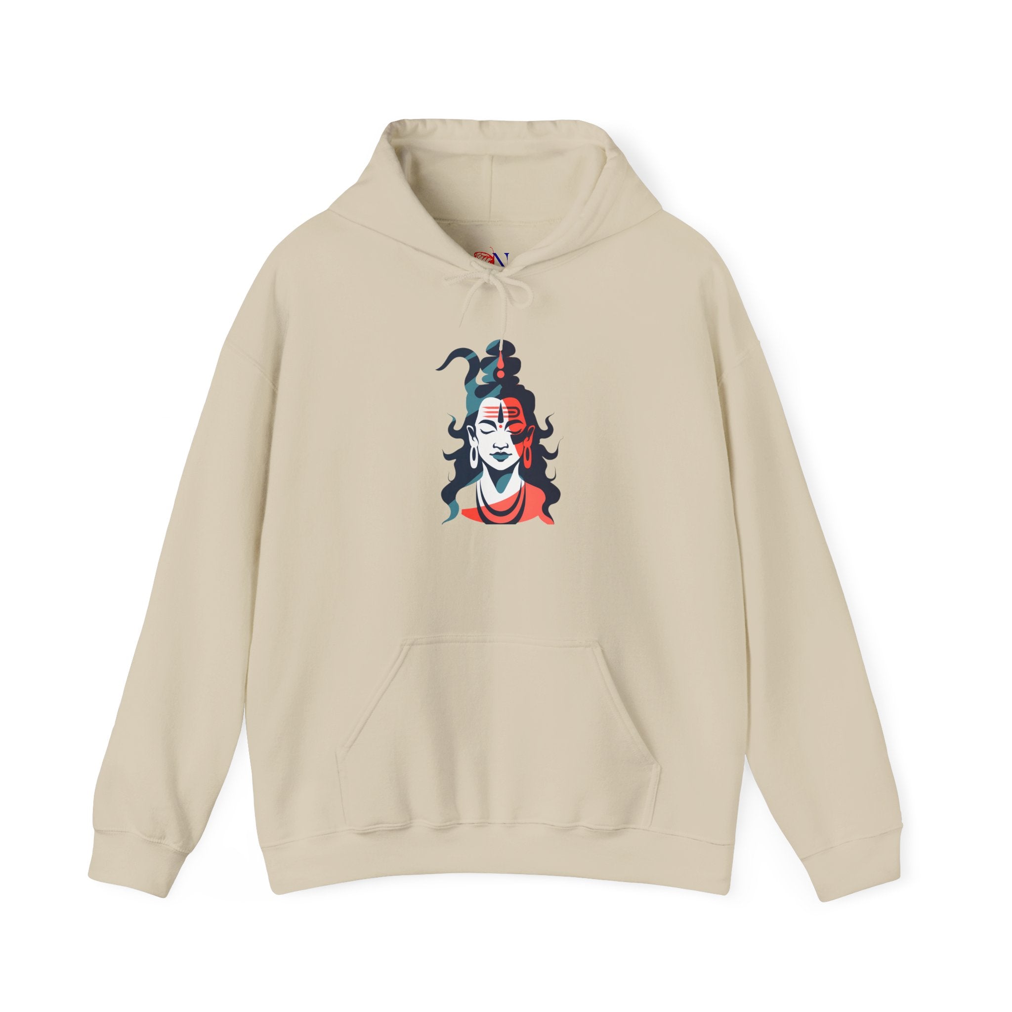 Shiva Graphic Hoodie — Tricolor Hindu Deity Portrait Hooded Sweatshirt