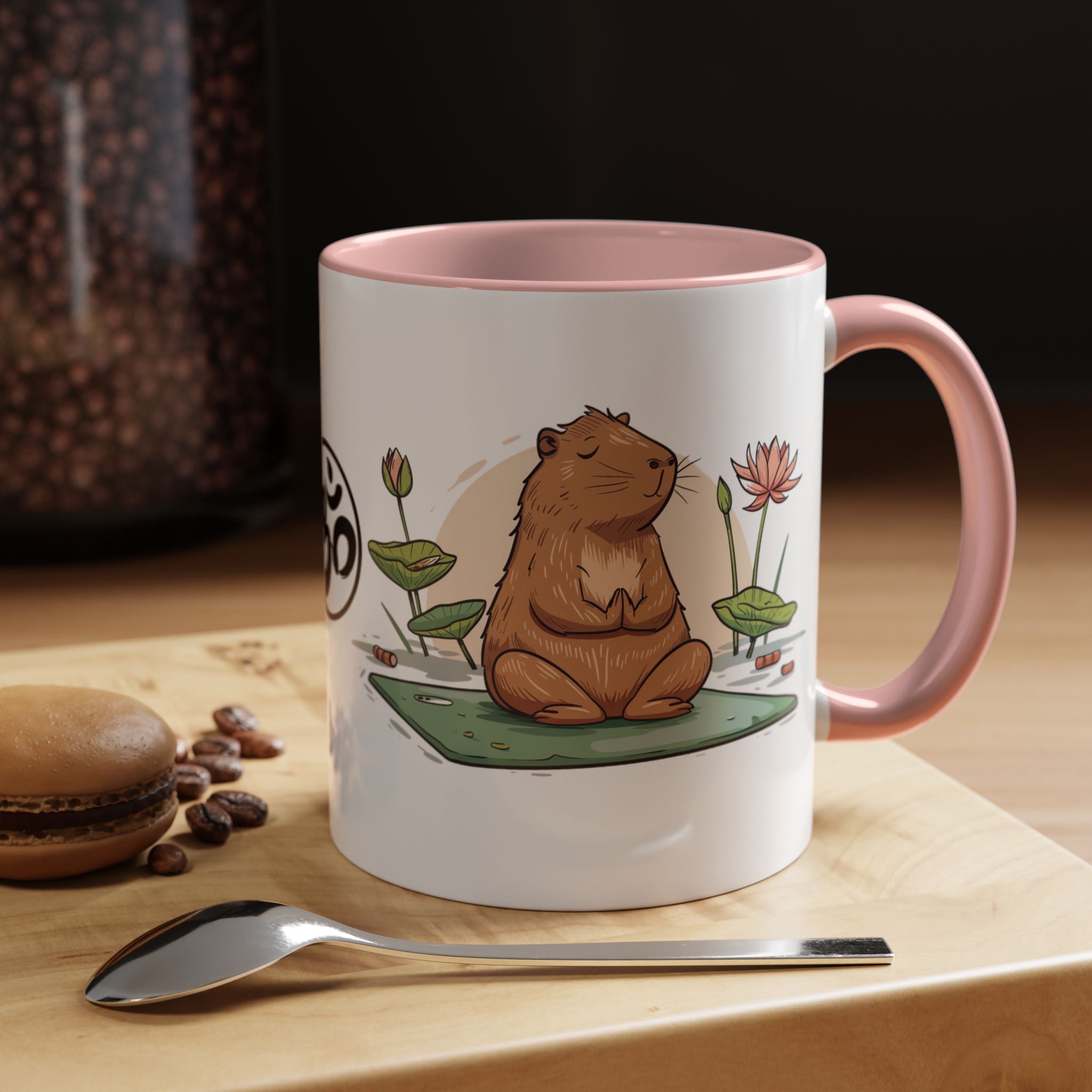 Funny Cabbybara Doing Yoga Accent Mug - 11, 15oz