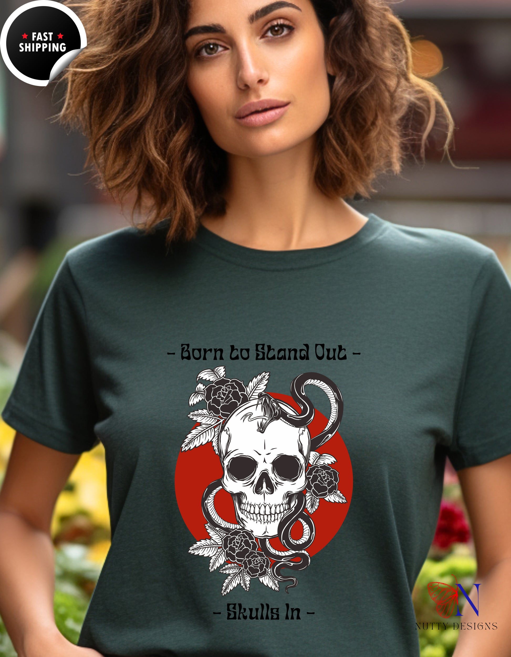 Born To Stand Out Skulls In T-Shirt Lifestyle Mockup | Nutty Designs