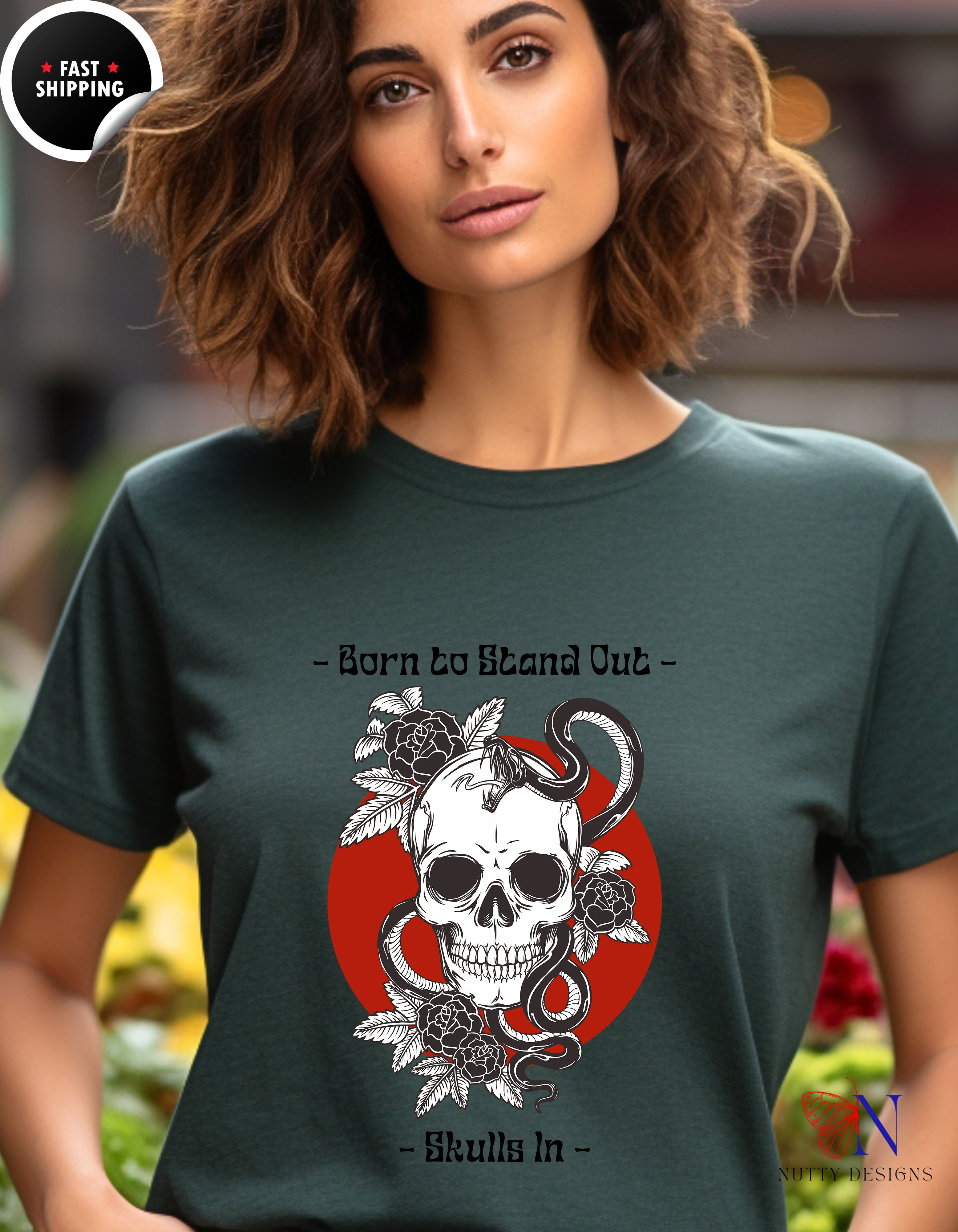 Born To Stand Out Skulls In T-Shirt Lifestyle Mockup | Nutty Designs
