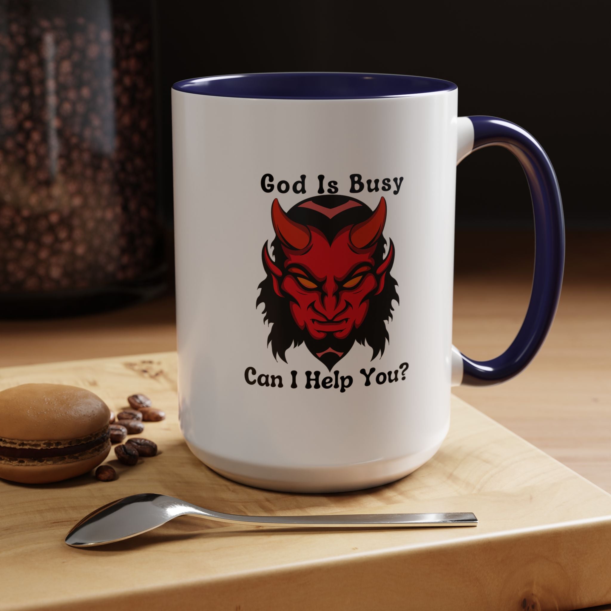 Funny Coffee Mug, Personalized Mug, God Is Busy Can I Help You Accent Cup (11, 15oz), Gift Under 20, White Elephant gift, Ashiest Cup