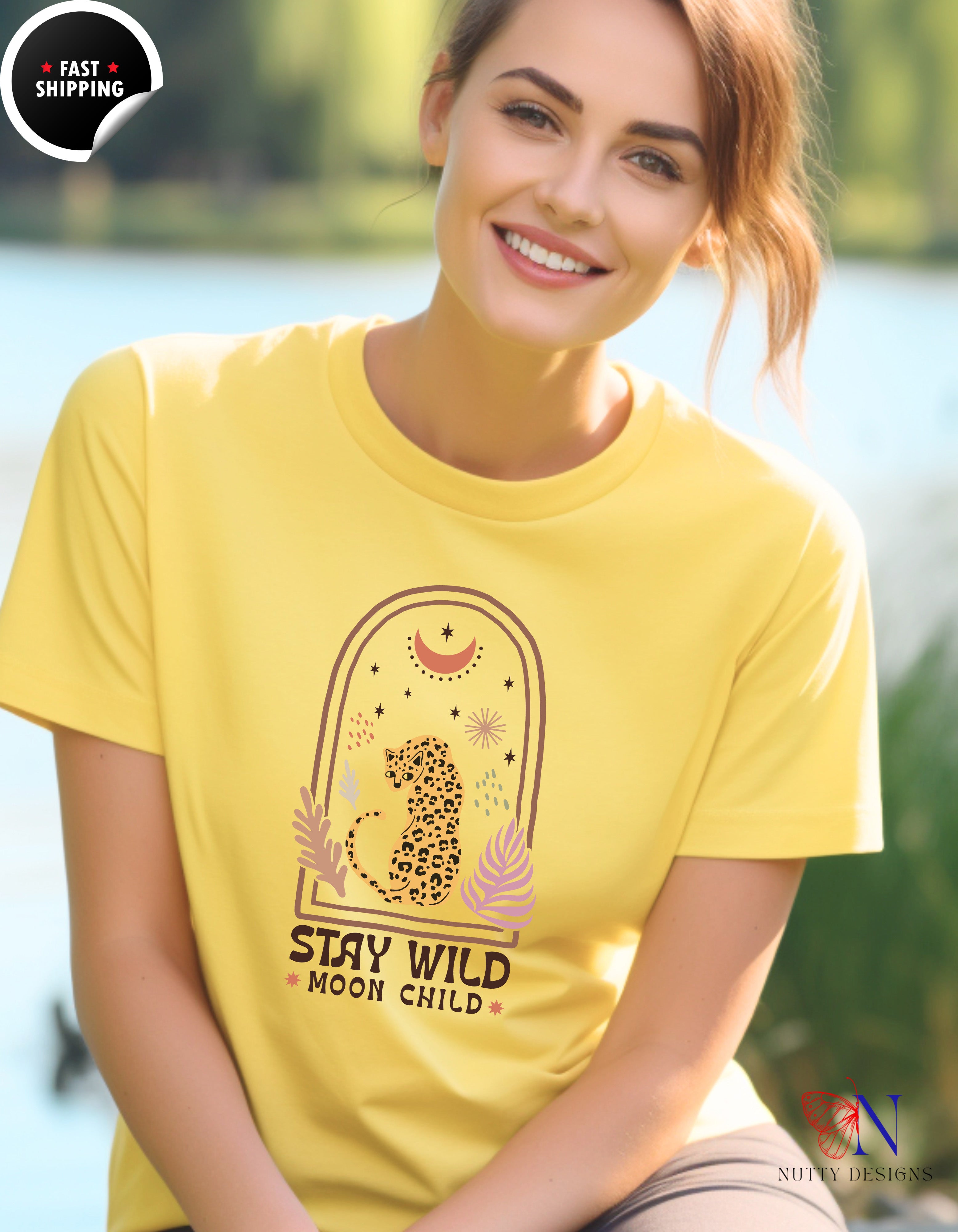 Stay wild, Moon child Shirt, Moon Bohemian Shirt, For Moon T-Shirt Lifestyle Mockup | Nutty Designs