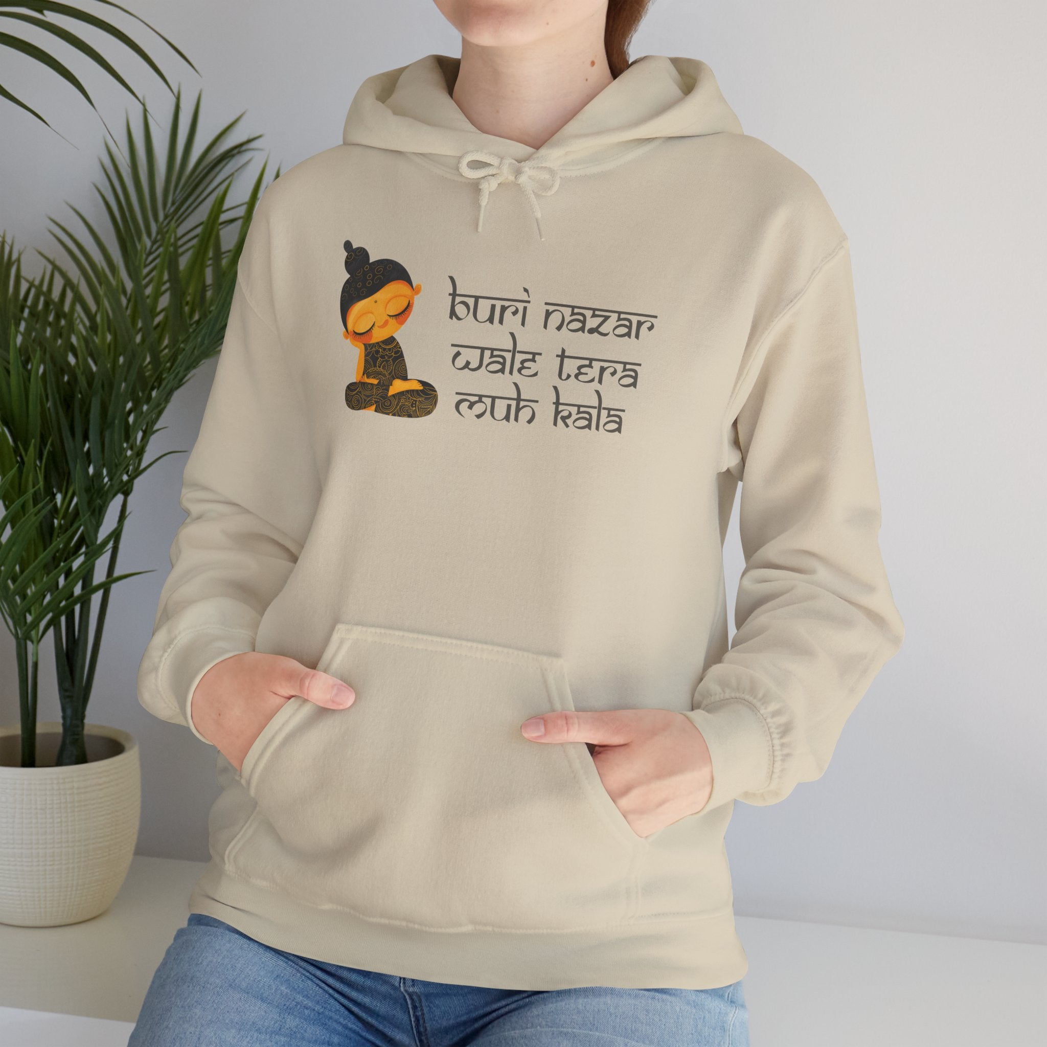 Meditating Buddha Hoodie — "Buri Nazar Wale Tera Kuch Nahi" Graphic Sweatshirt