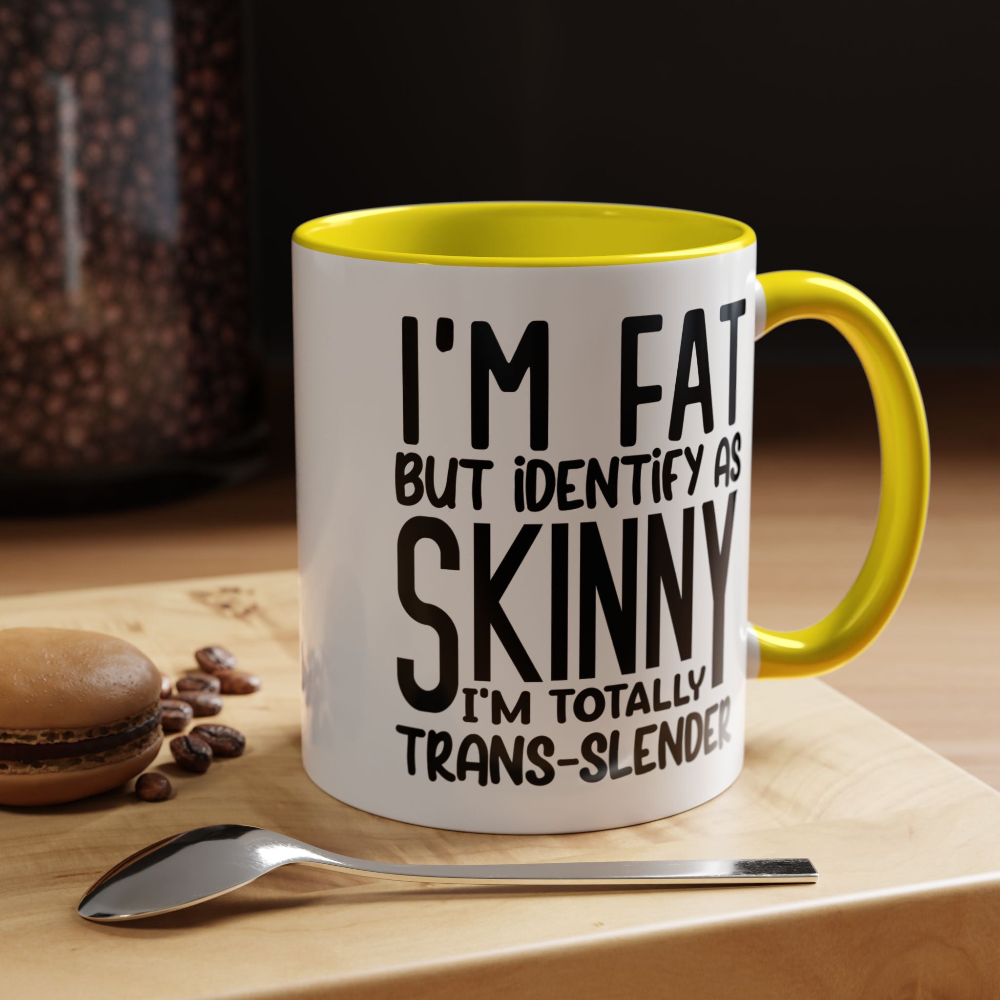 Funny Coffee Mug, Personalized Mug, I'm Fat But Identify As Skinny Accent Cup (11, 15oz), Gift Under 20, White Elephant gift, sarcastic cup