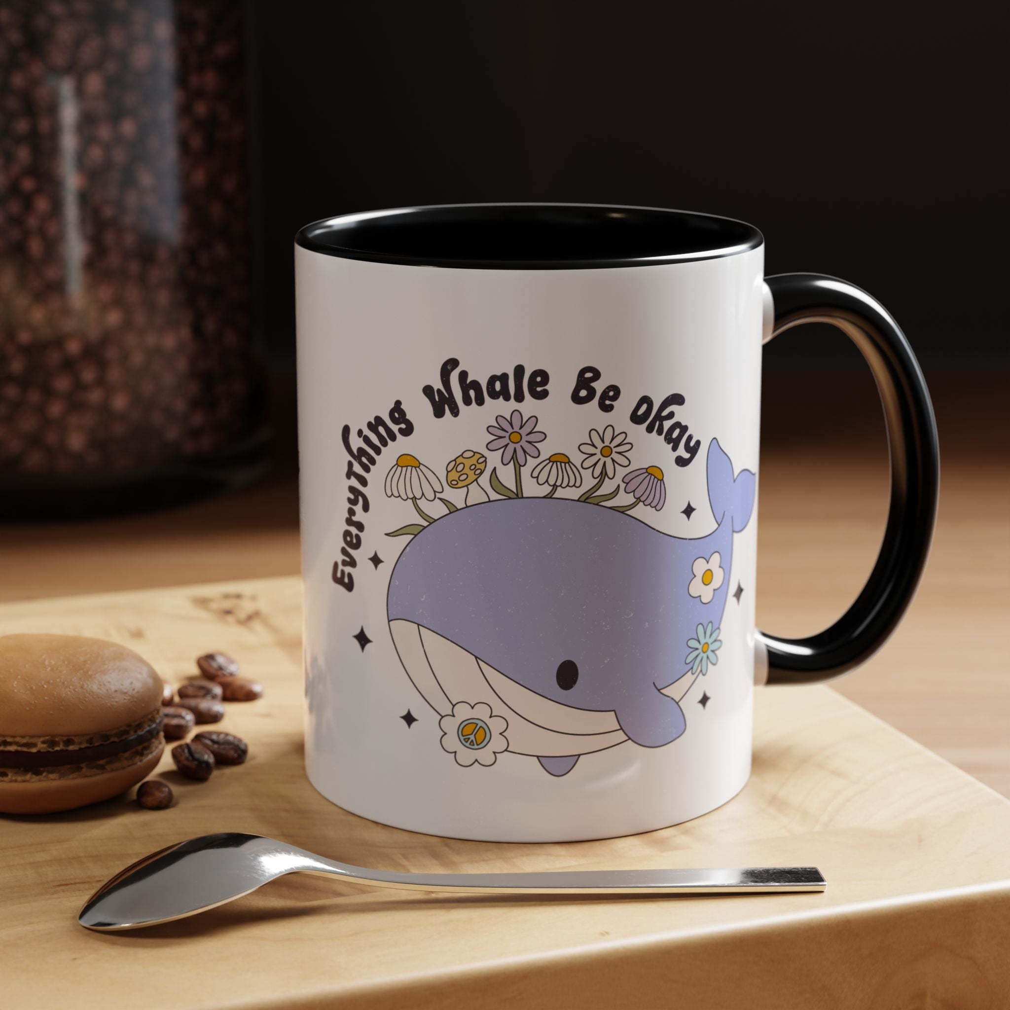 Funny Coffee Mug, Personalized Mug, Cute Whale Cup Everything Whale Be Okay Accent Cup (11, 15oz), Gift Under 20, White Elephant gift