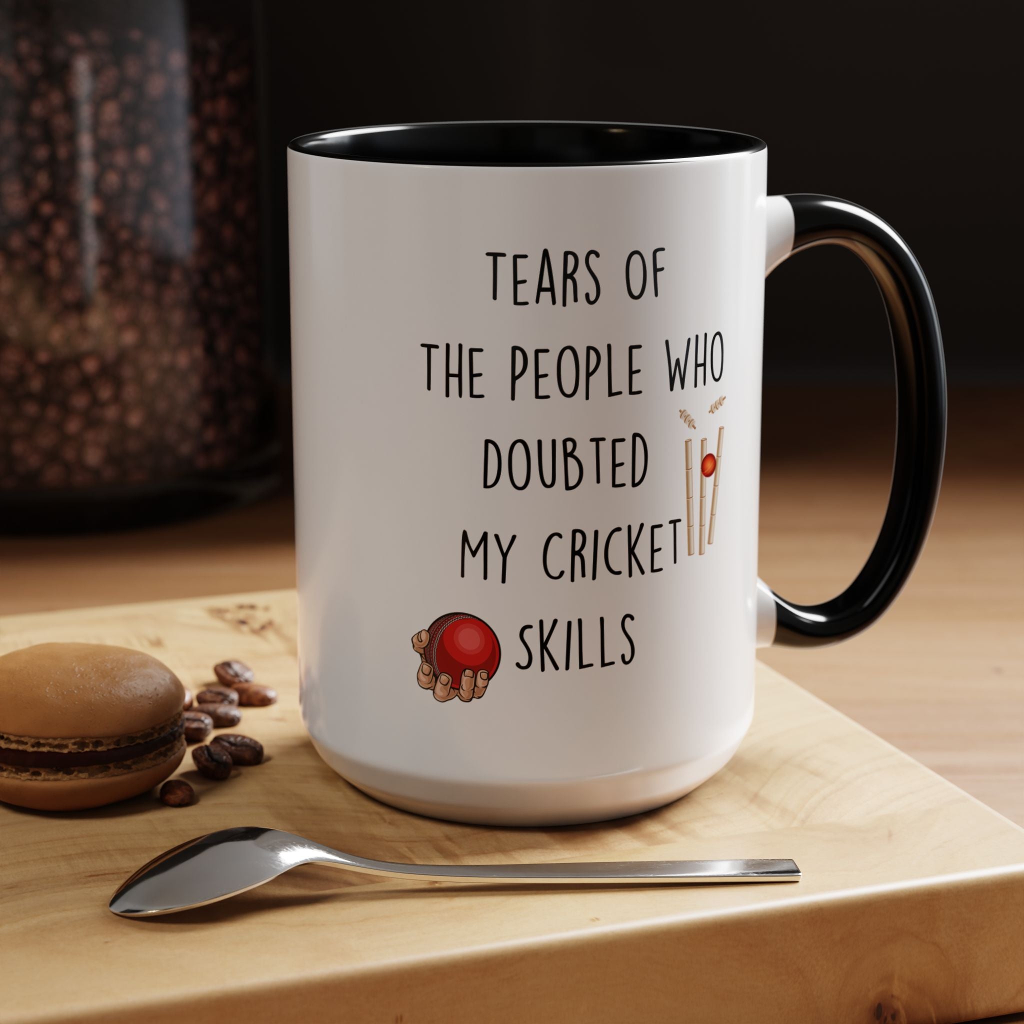 Funny Coffee Mug, Personalized Mug, Tears Of The People Who Doubted My Cricket Skills Accent Cup (11, 15oz), Sarcastic Mug, Gift Under 20