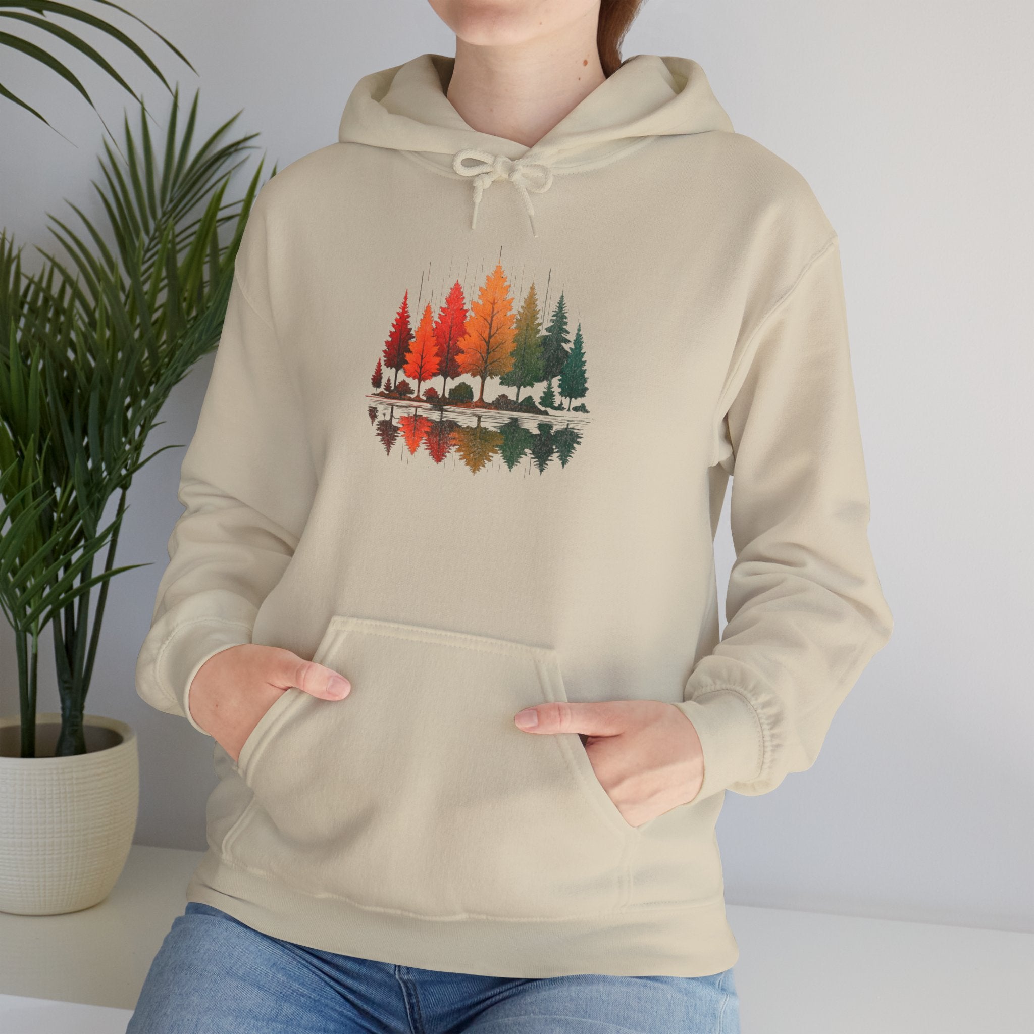 Autumn Forest Lake Hoodie — Rustic Trees Reflection Pullover