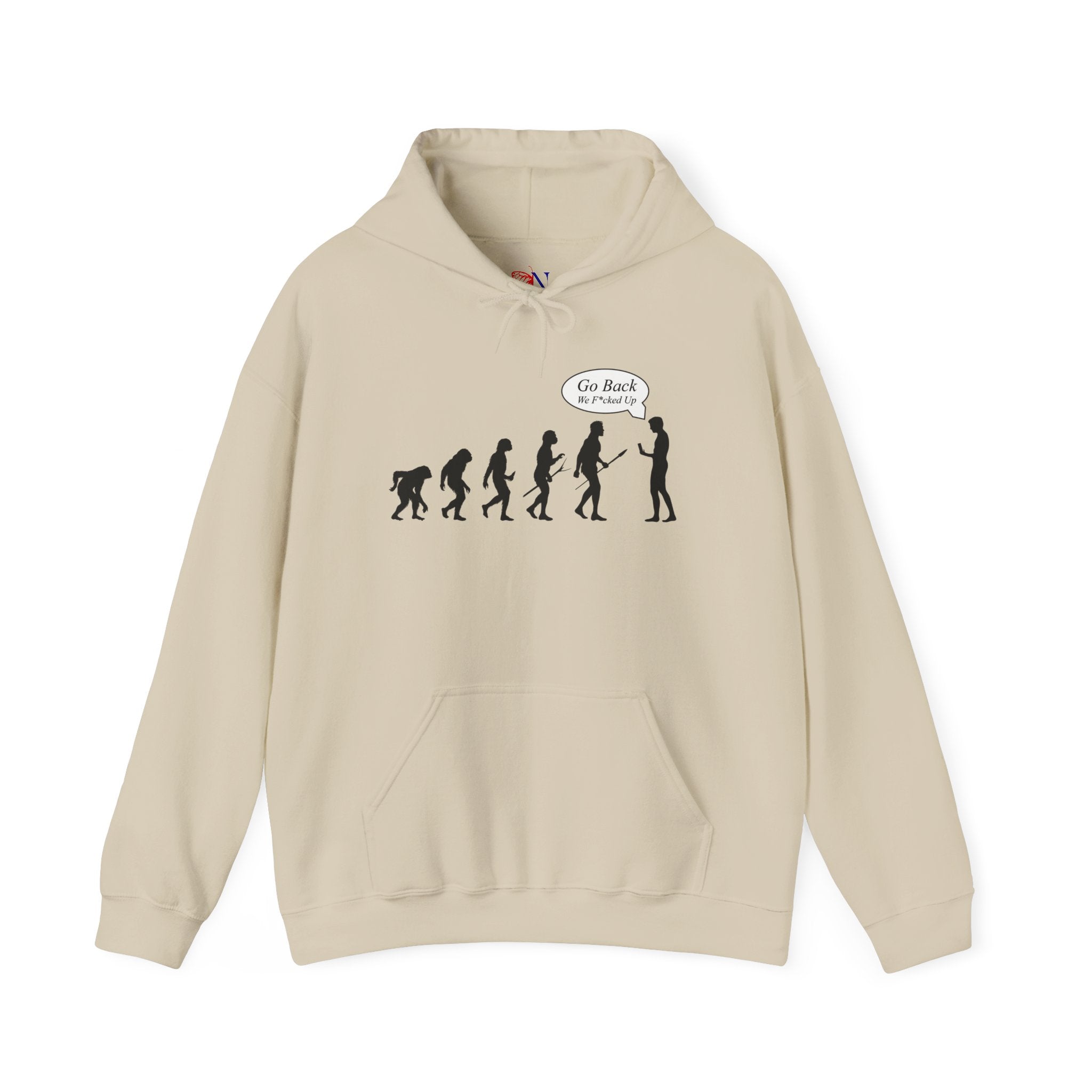 Evolution Graphic Hoodie – "Go Back" Satirical Evolution Sweatshirt