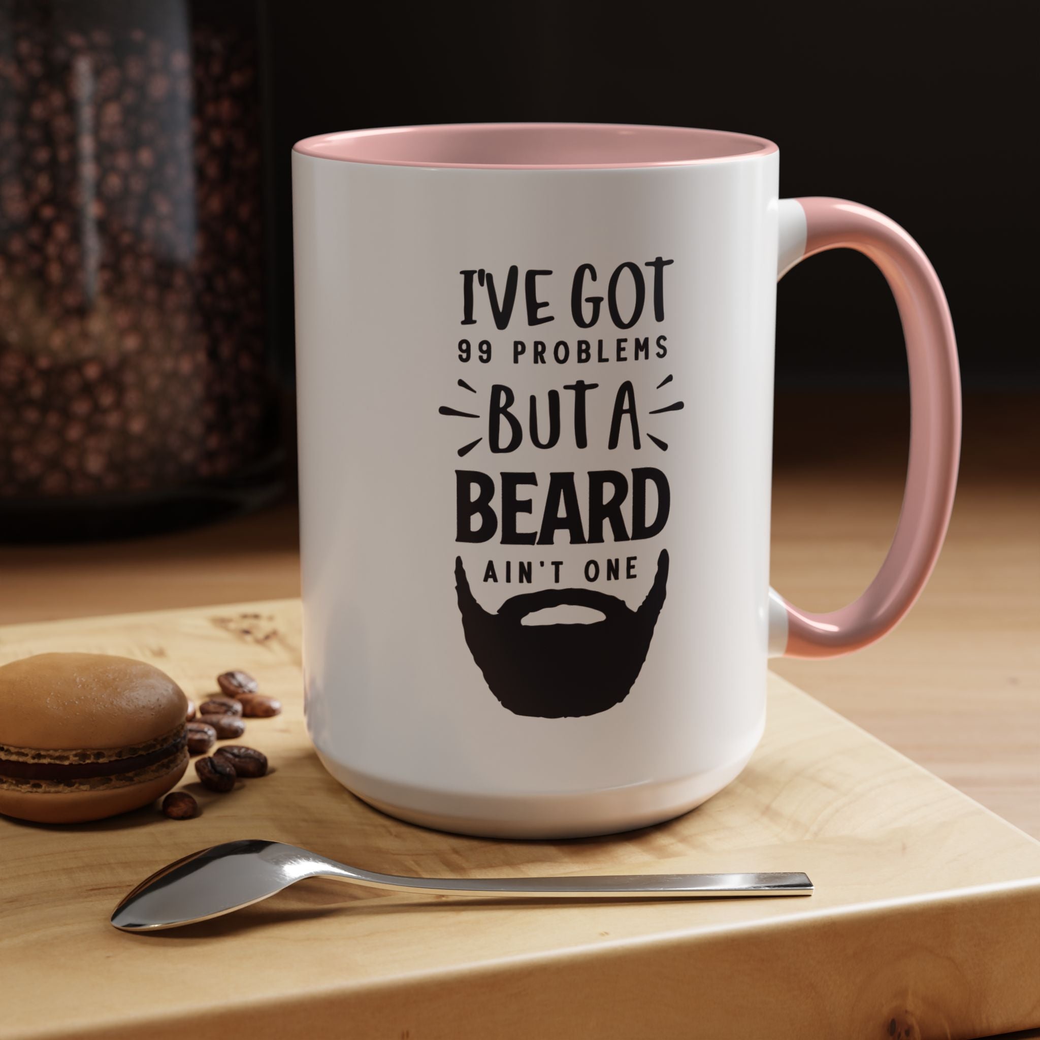 Funny Coffee Mug, Personalized Mug, I've Got 99 Problems But A Beard Ain't One Accent Cup (11, 15oz), Gift Under 20, White Elephant gift