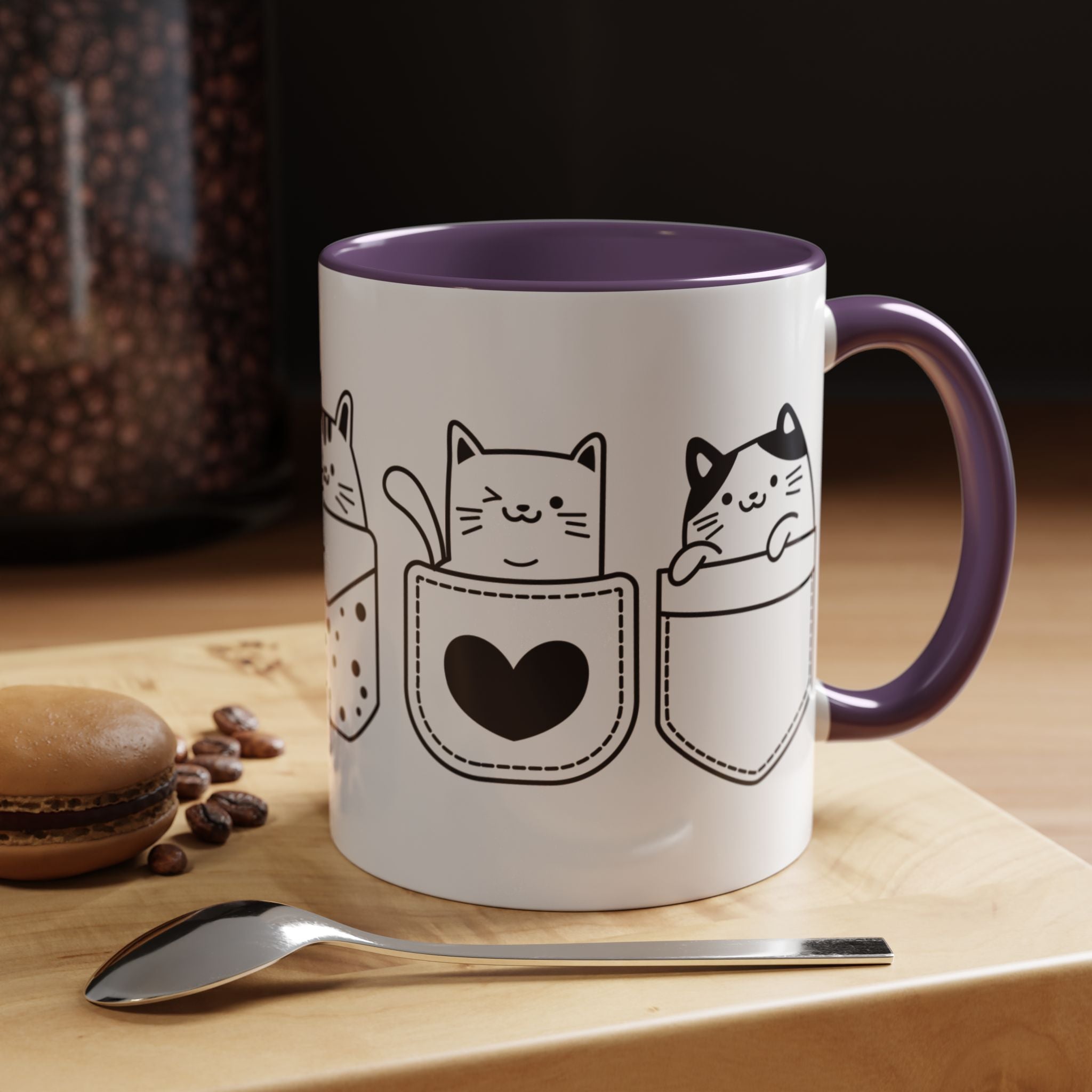 Funny Coffee Mug, Personalized Mug, Pocket Full Of Cats Accent Cup (11, 15oz), Gift Under 20, White Elephant, Cat & pet lover gift