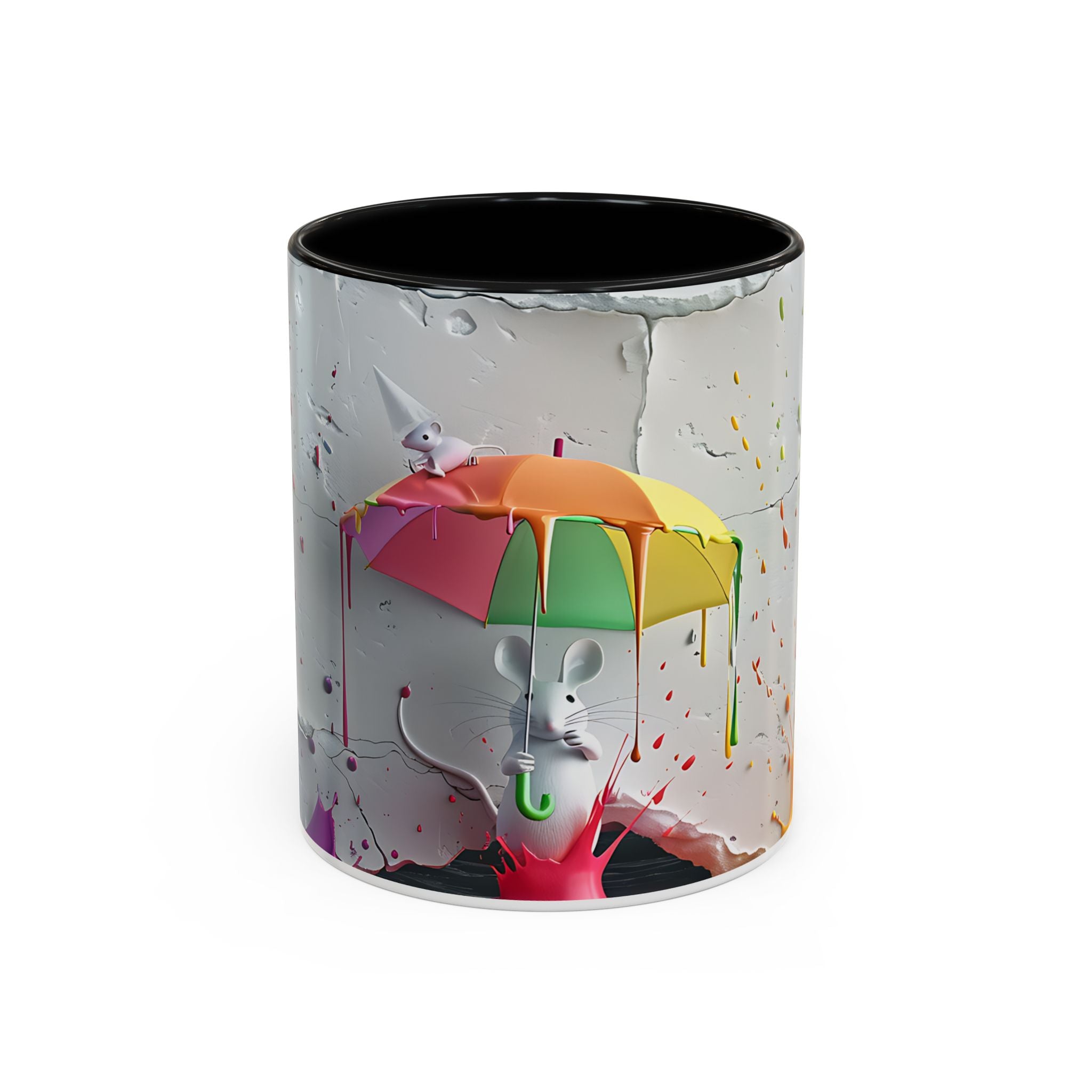 Coffee Mug - Cute Mouse Colorful Umbrella In Rain 3D Design - 11oz, 15oz