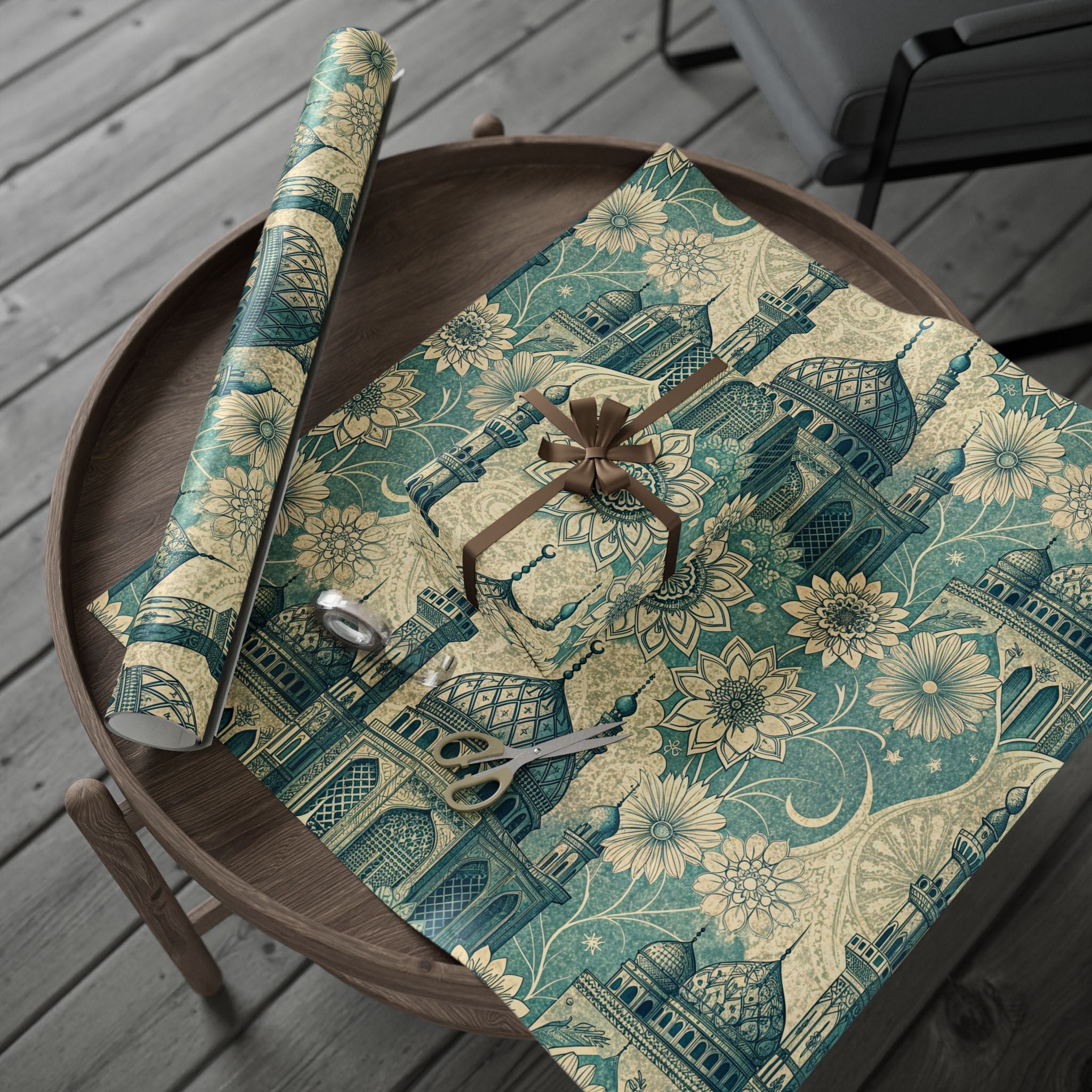 Ramadan Wrap Paper - Islamic Gift Wrap With Mosque, Moon and Stars Design