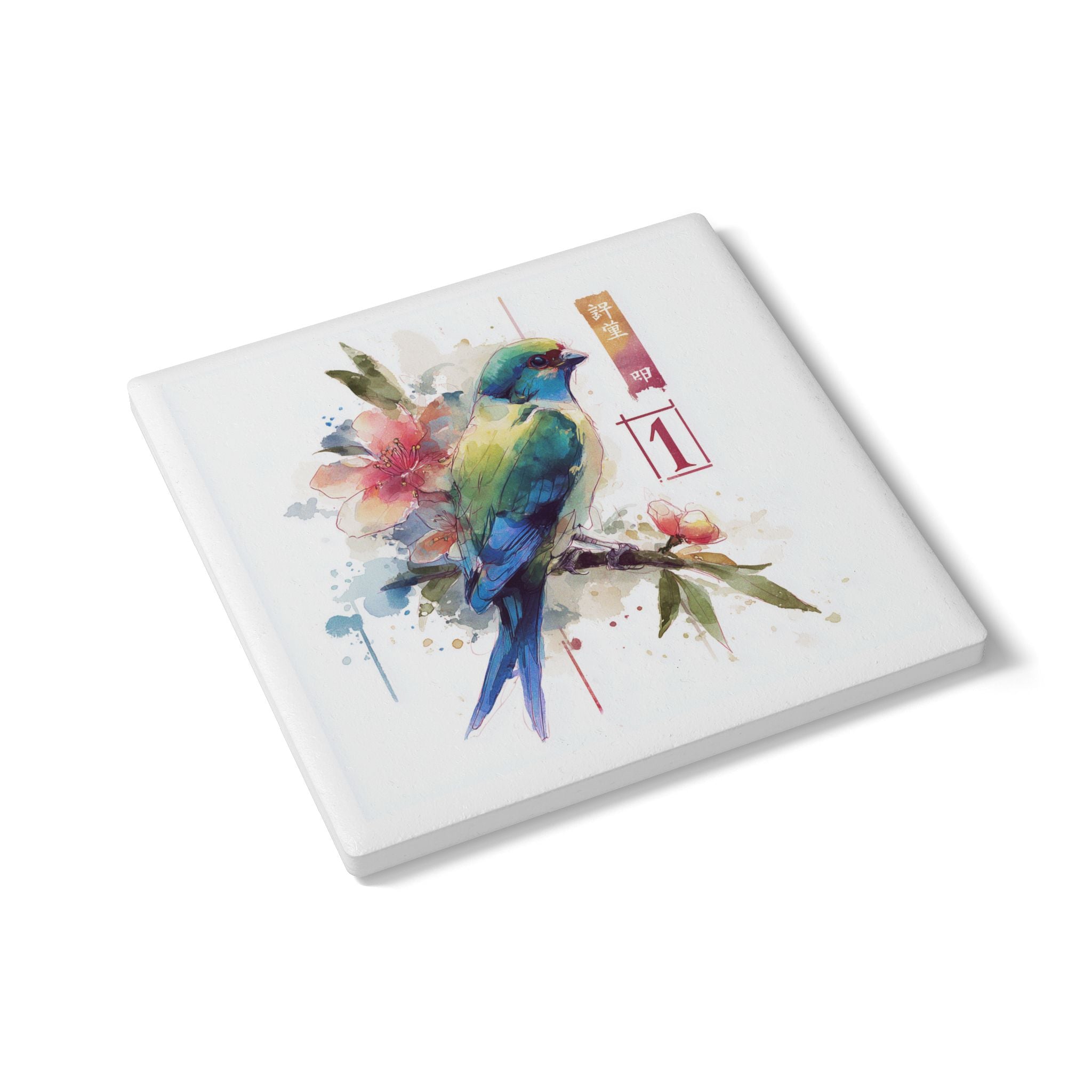 One Bam Bird Mahjong Ceramic Coaster - Decorative Drinkware, Home Decor, Gift for MAHJ Game Lovers, Nature Art, Mahjong Gift