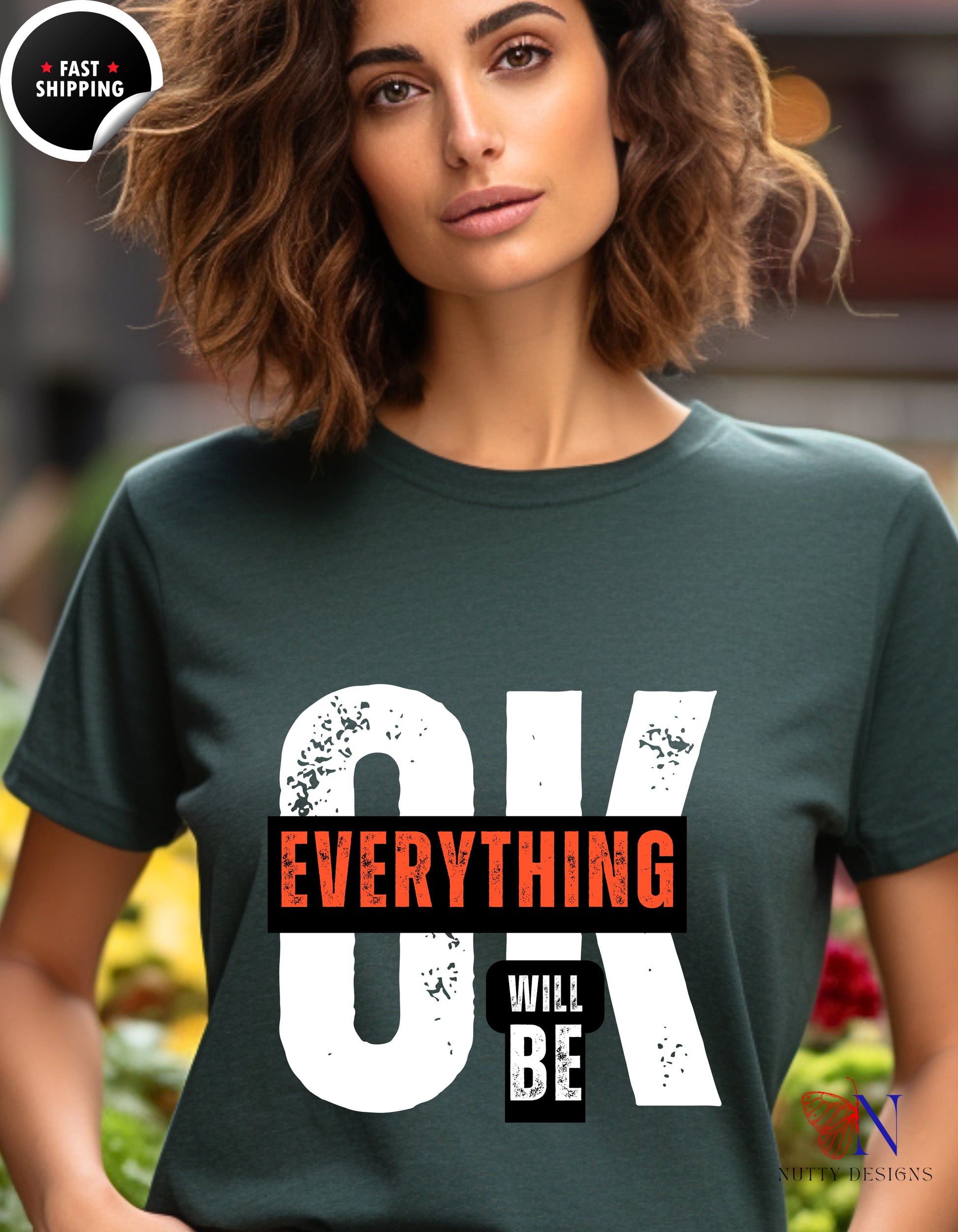 Everything Will Be Ok Positivity T-Shirt Lifestyle Mockup | Nutty Designs