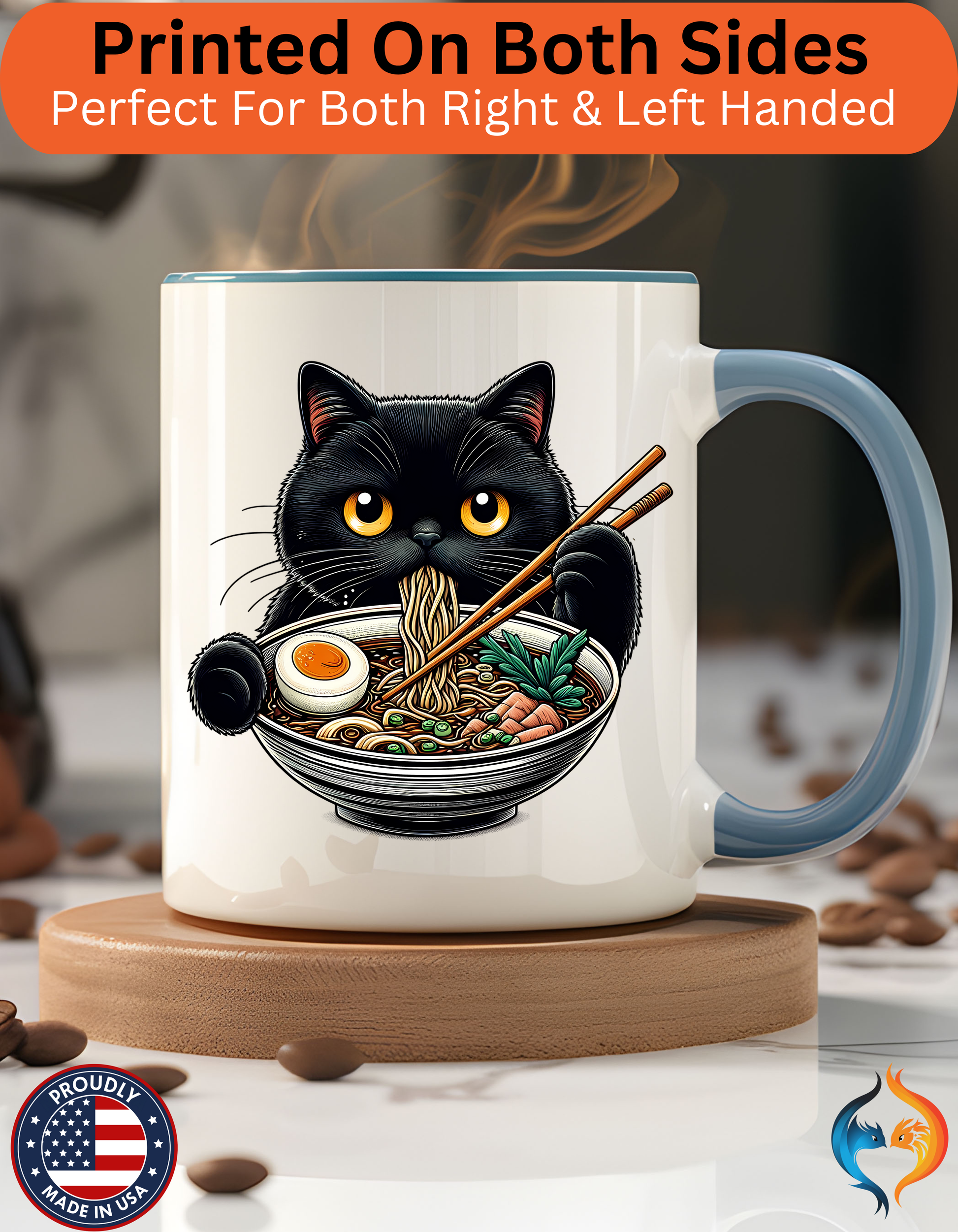 Raman Kitty Mug Lifestyle Mockup | Nutty Designs