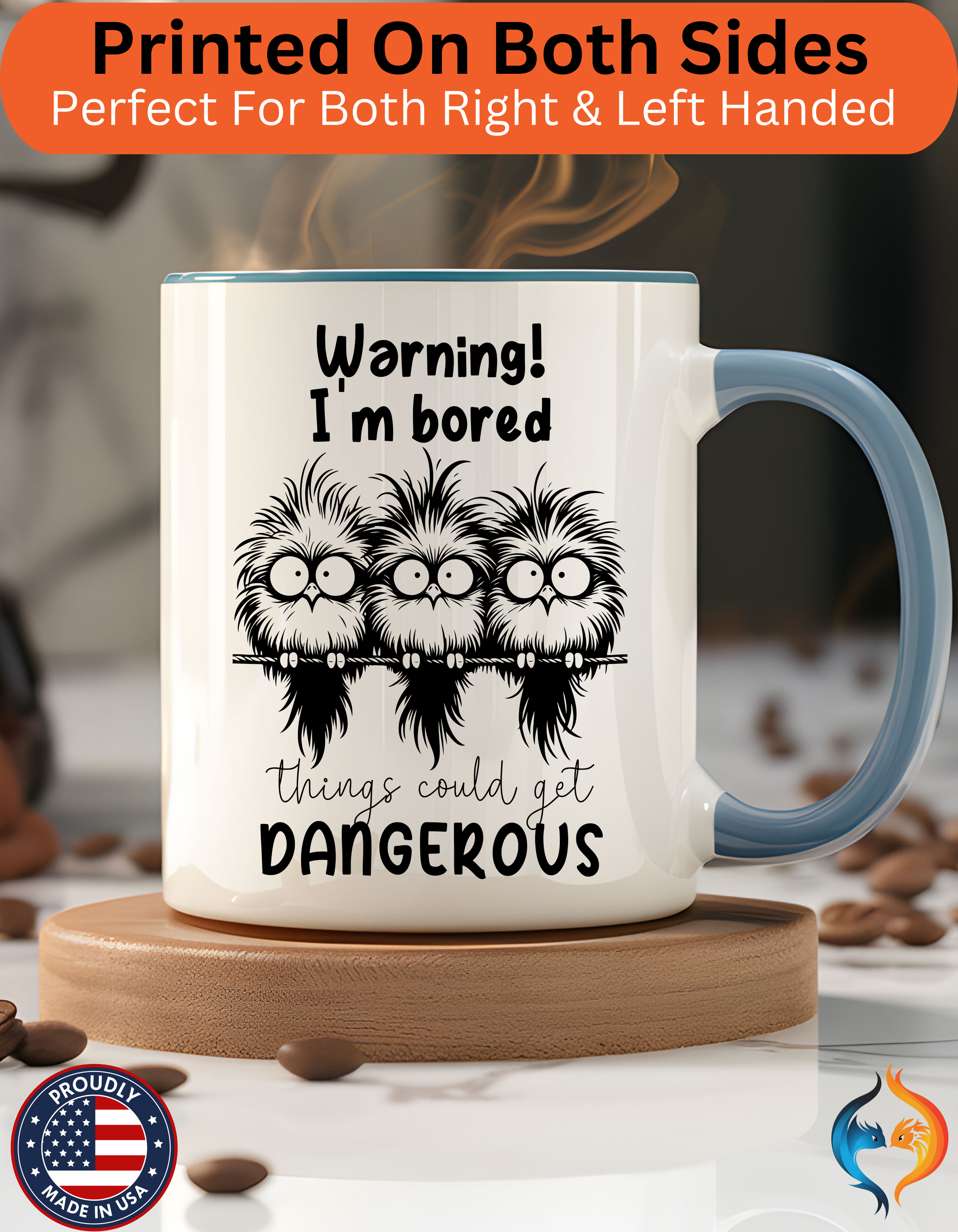 Warning I Am Bored Mug Product Photo | Nutty Designs