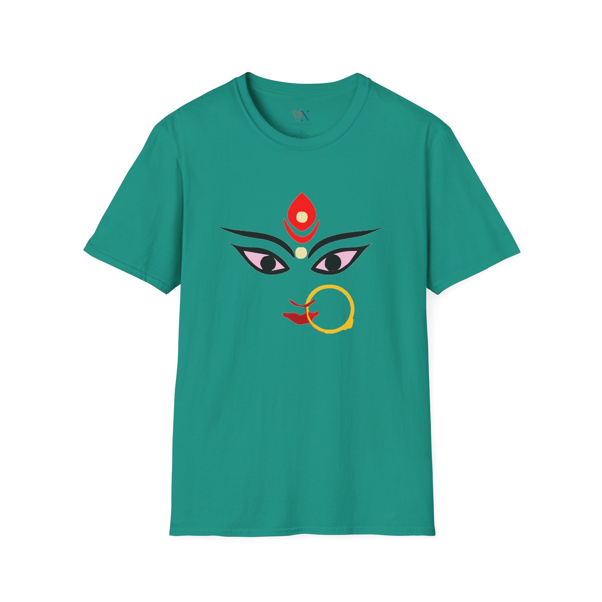 Green T-shirt with Durga graphic design, perfect Diwali, Navratri, Durga Pooja gift for Hindu religion followers.