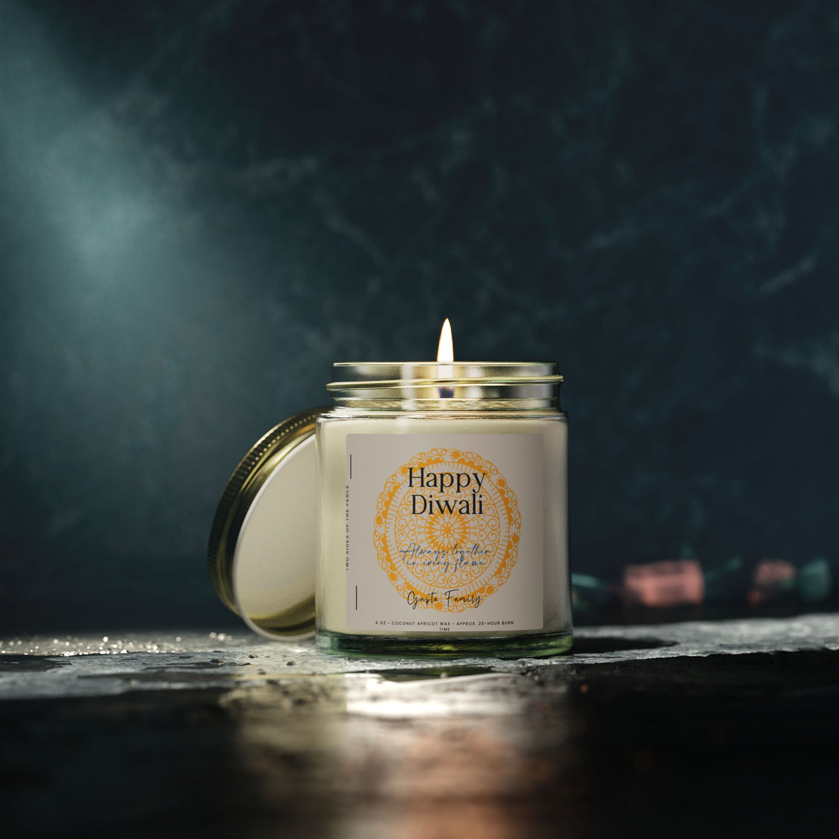 Personalized Diwali Candle – Always Together in Every Flame, Custom Family Name, 4 oz or 9 oz