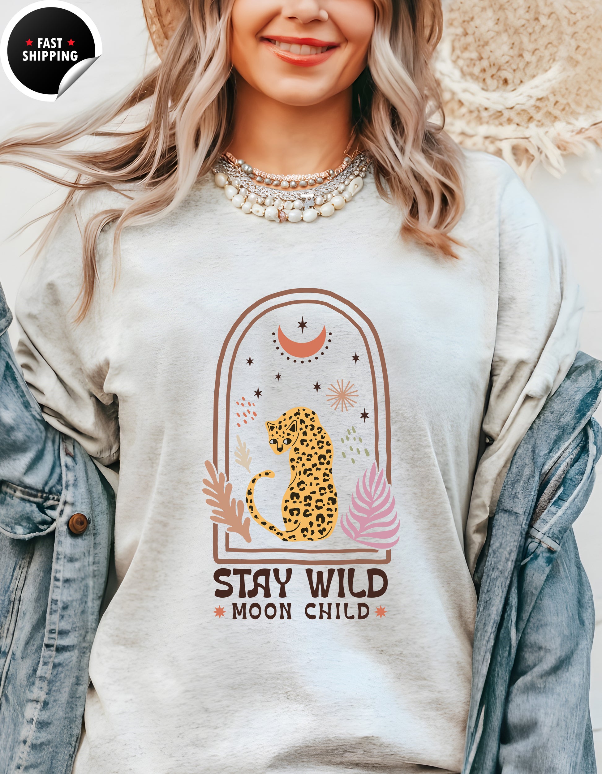 Stay wild, Moon child Shirt, Moon Bohemian Shirt, For Moon T-Shirt Lifestyle Mockup | Nutty Designs